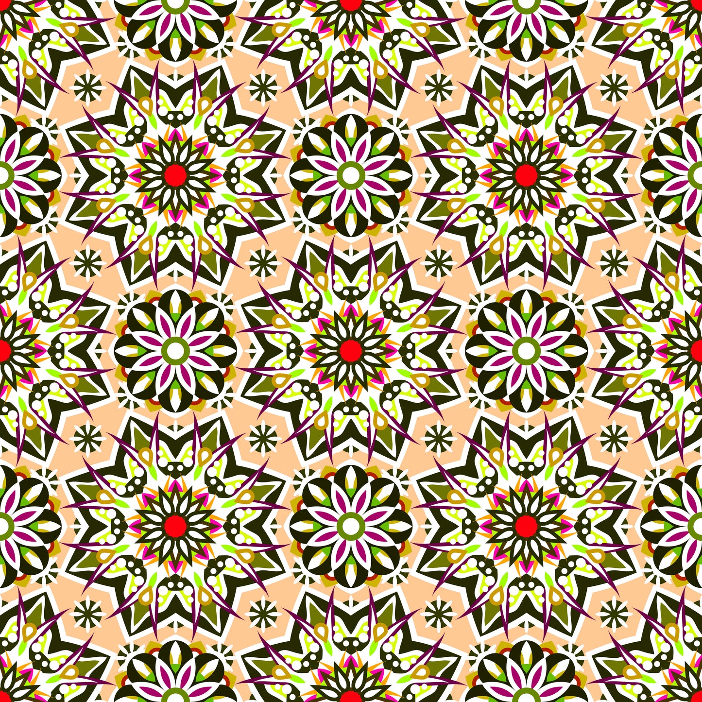 Orange - Red - Green Mandala Fabric - 122i