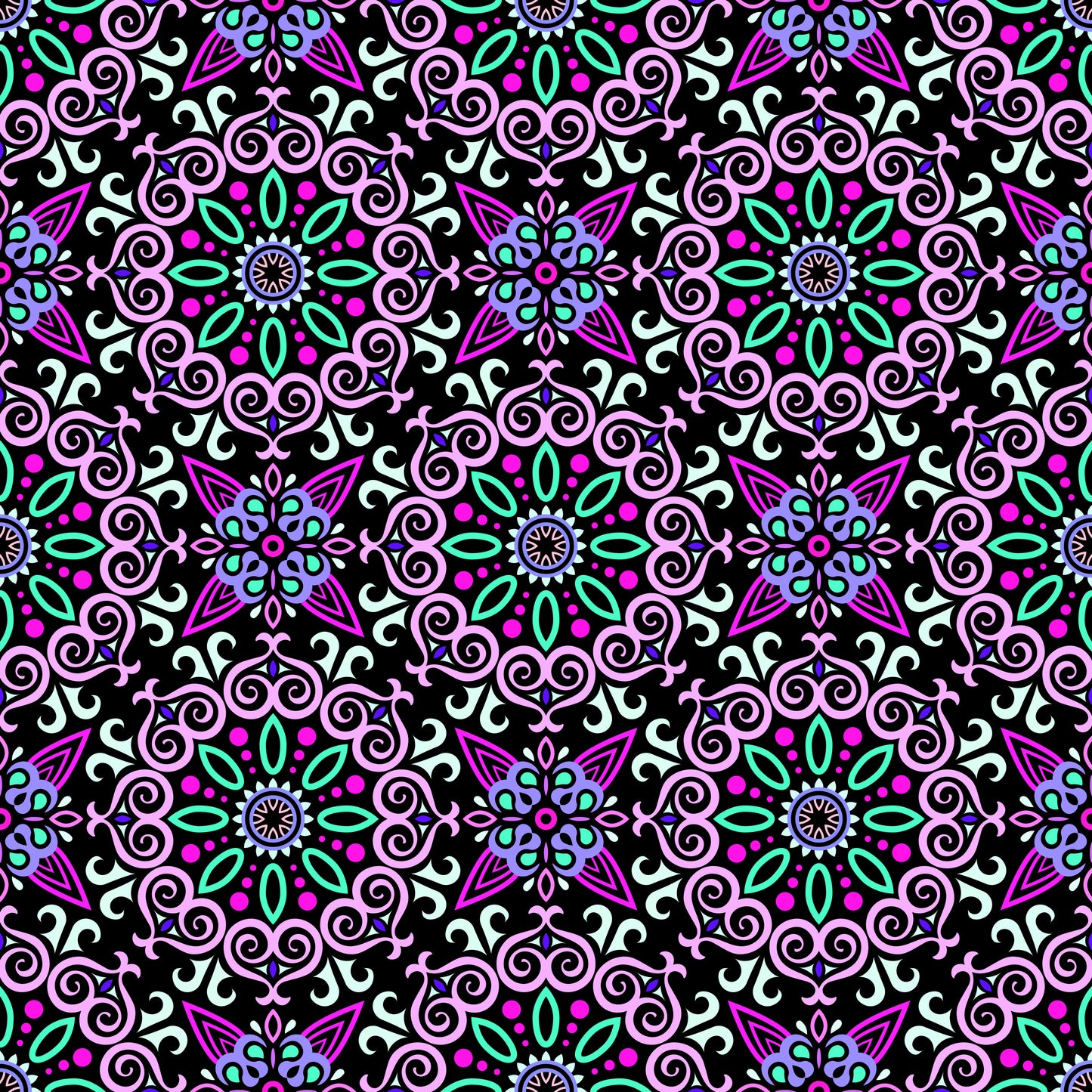 Pink - Turquoise - Purple Mandala Fabric - 138