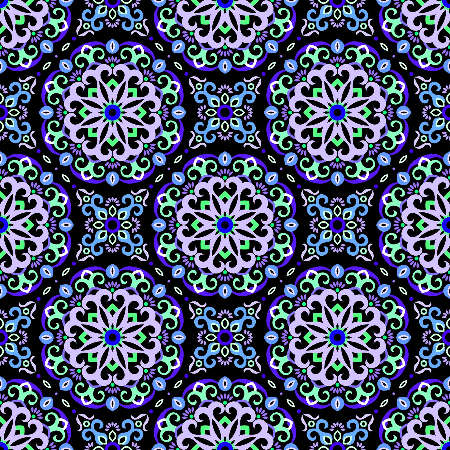 Blue - Turquoise - Purple Mandala Fabric - 188