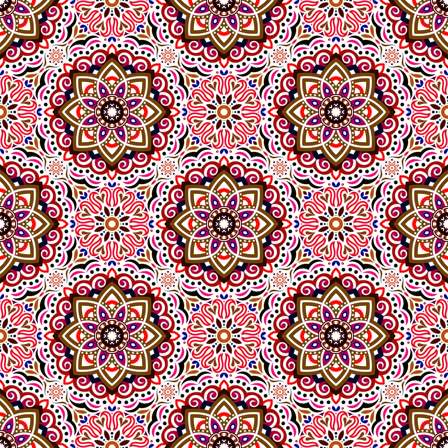 Red - Brown - Blue Mandala Fabric 2009.3i