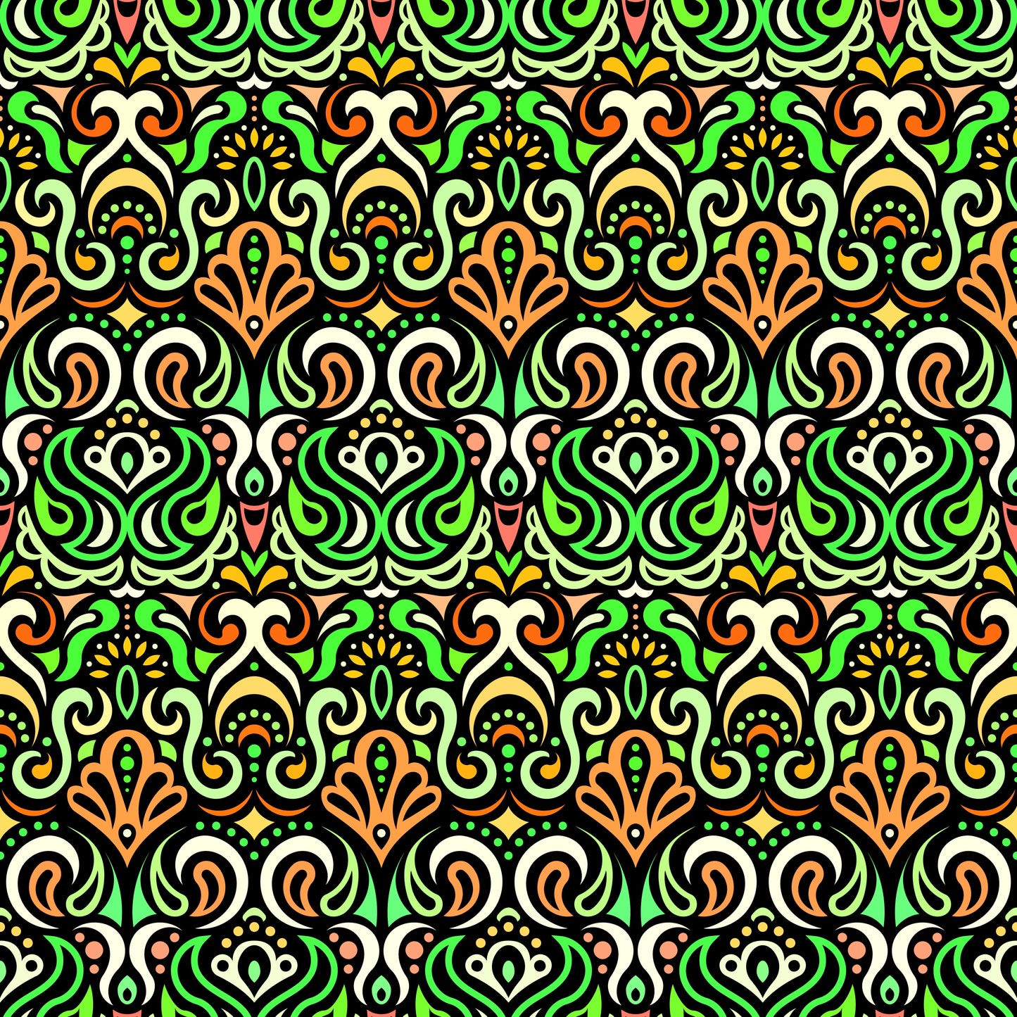 Green - Orange - Yellow Abstract Doodle Fabric 1002