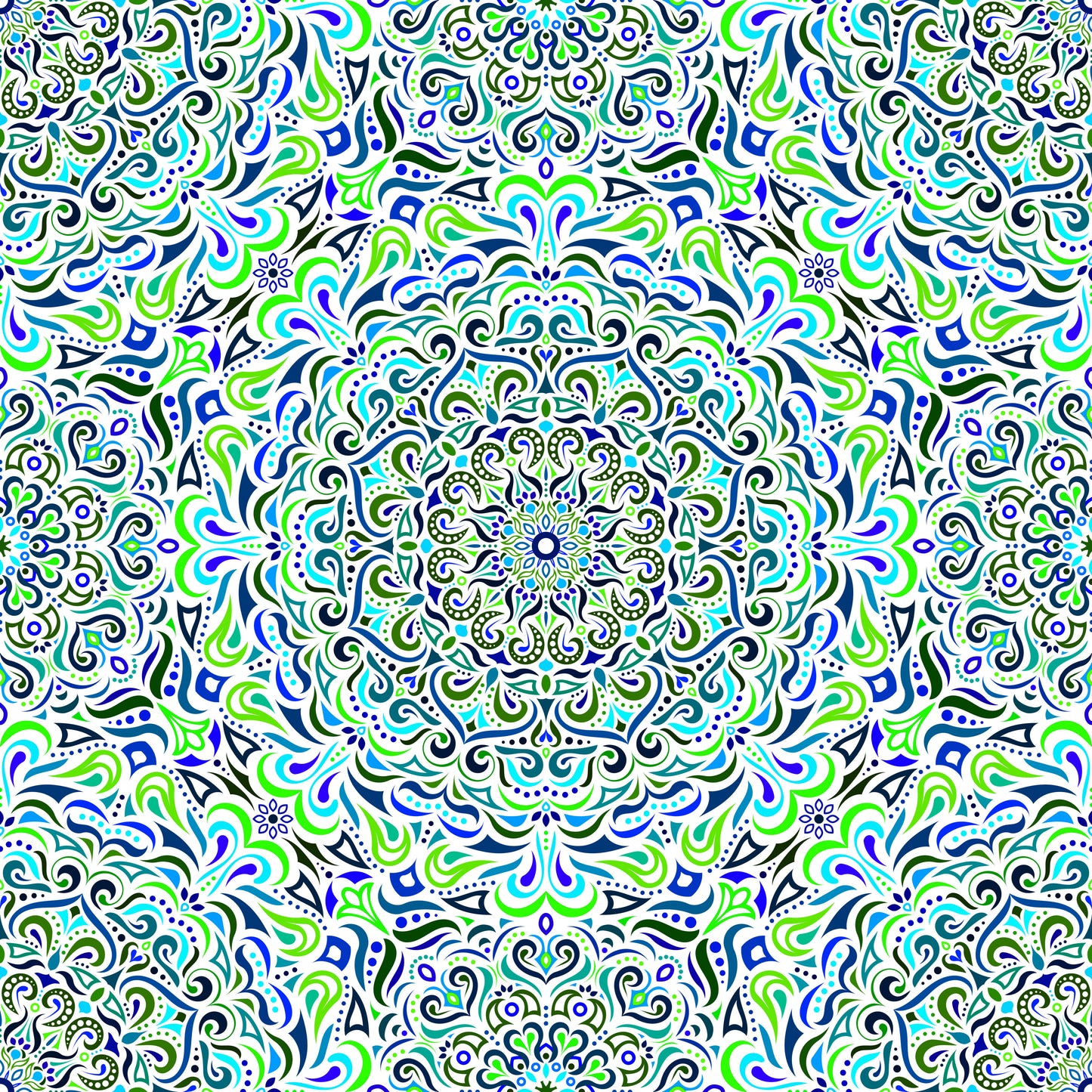 Blue - Green - Turquoise Mandala Fabric 2005i