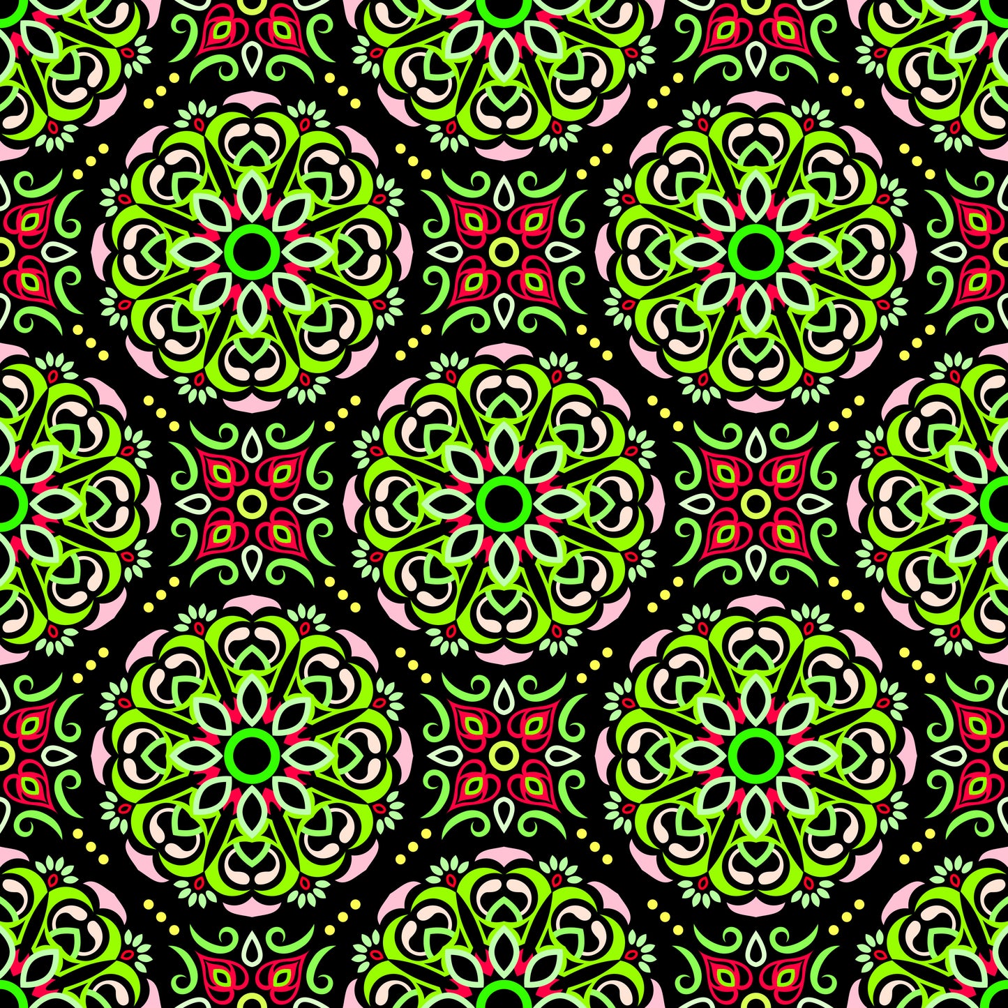 Green - Red Mandala Fabric - 160