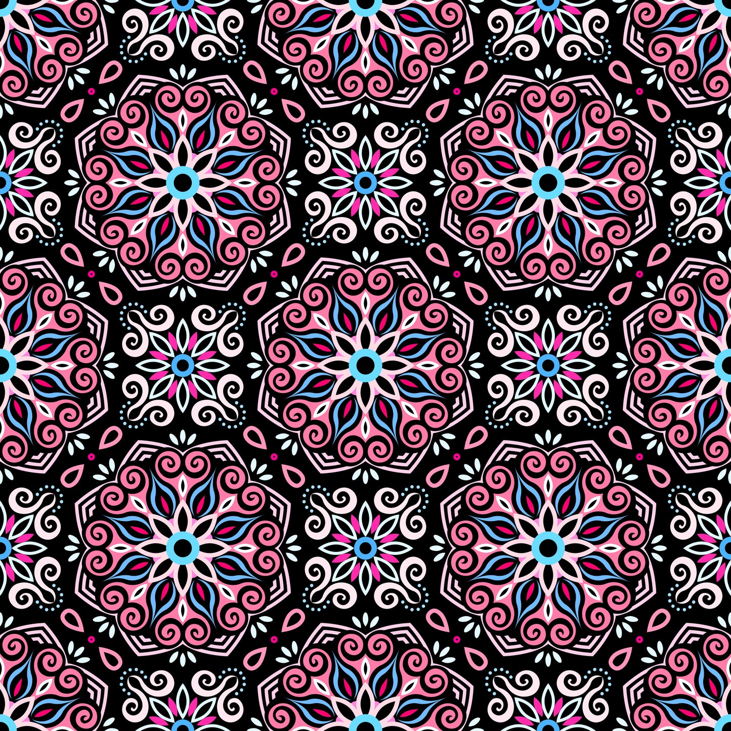 Red - Pink - Blue Mandala Fabric - 203