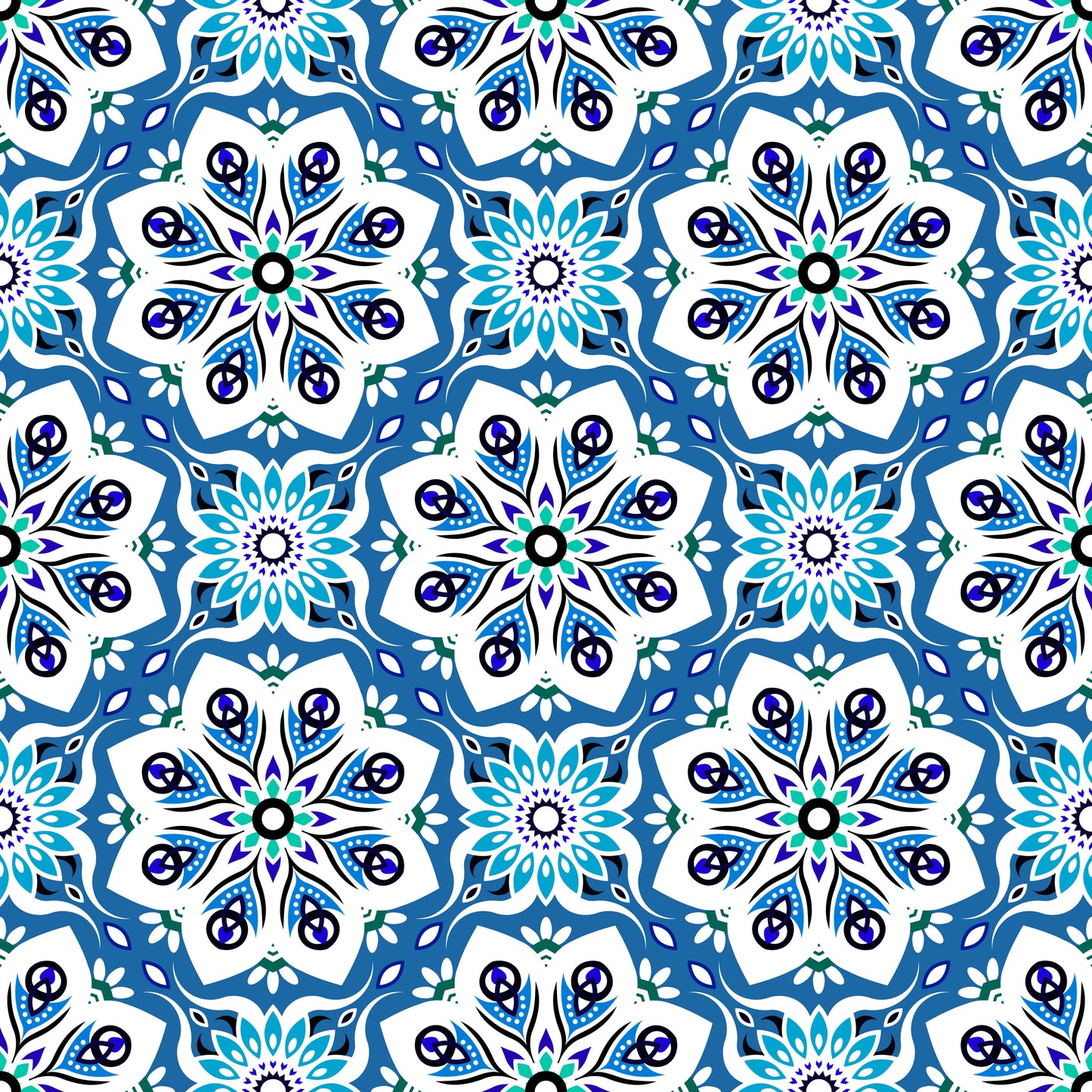 Blue - Turquoise Mandala Fabric - 236i
