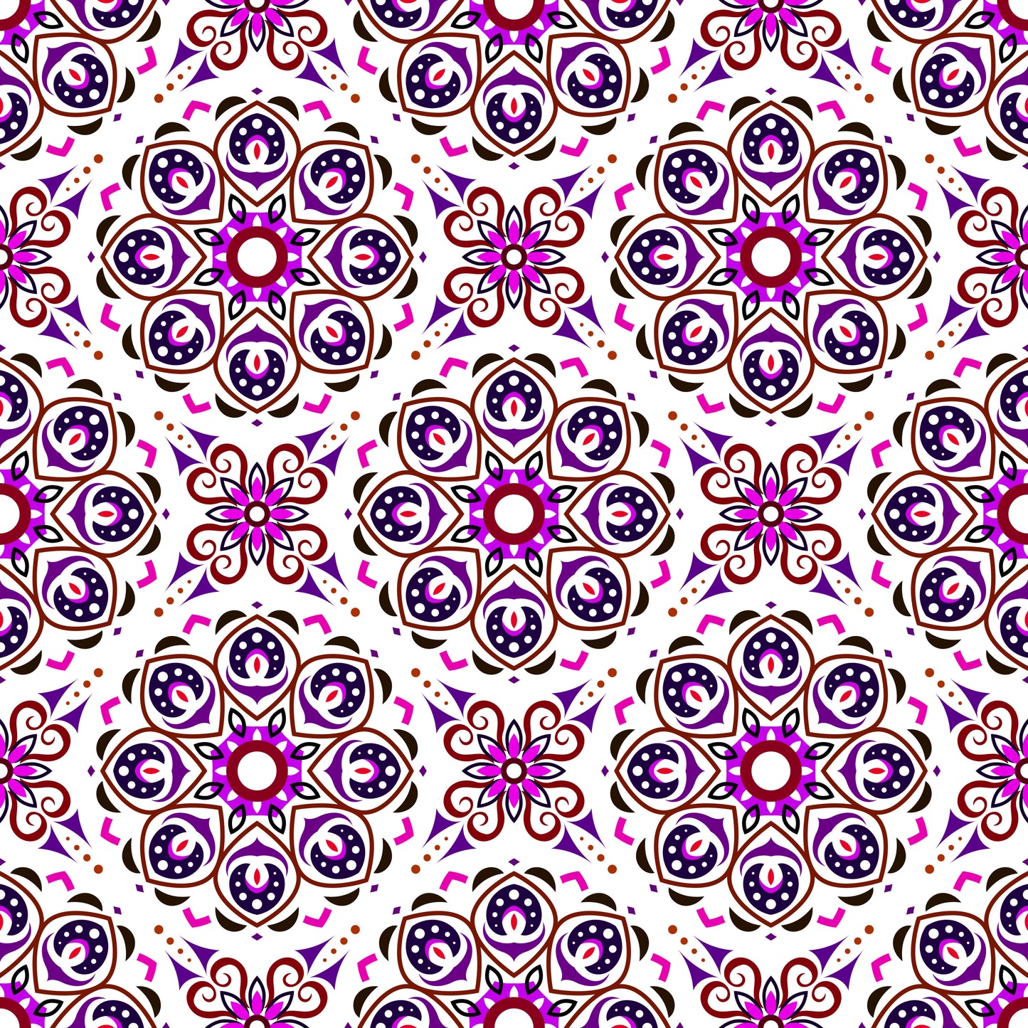 Purple - Pink - Red Mandala Fabric - 183i