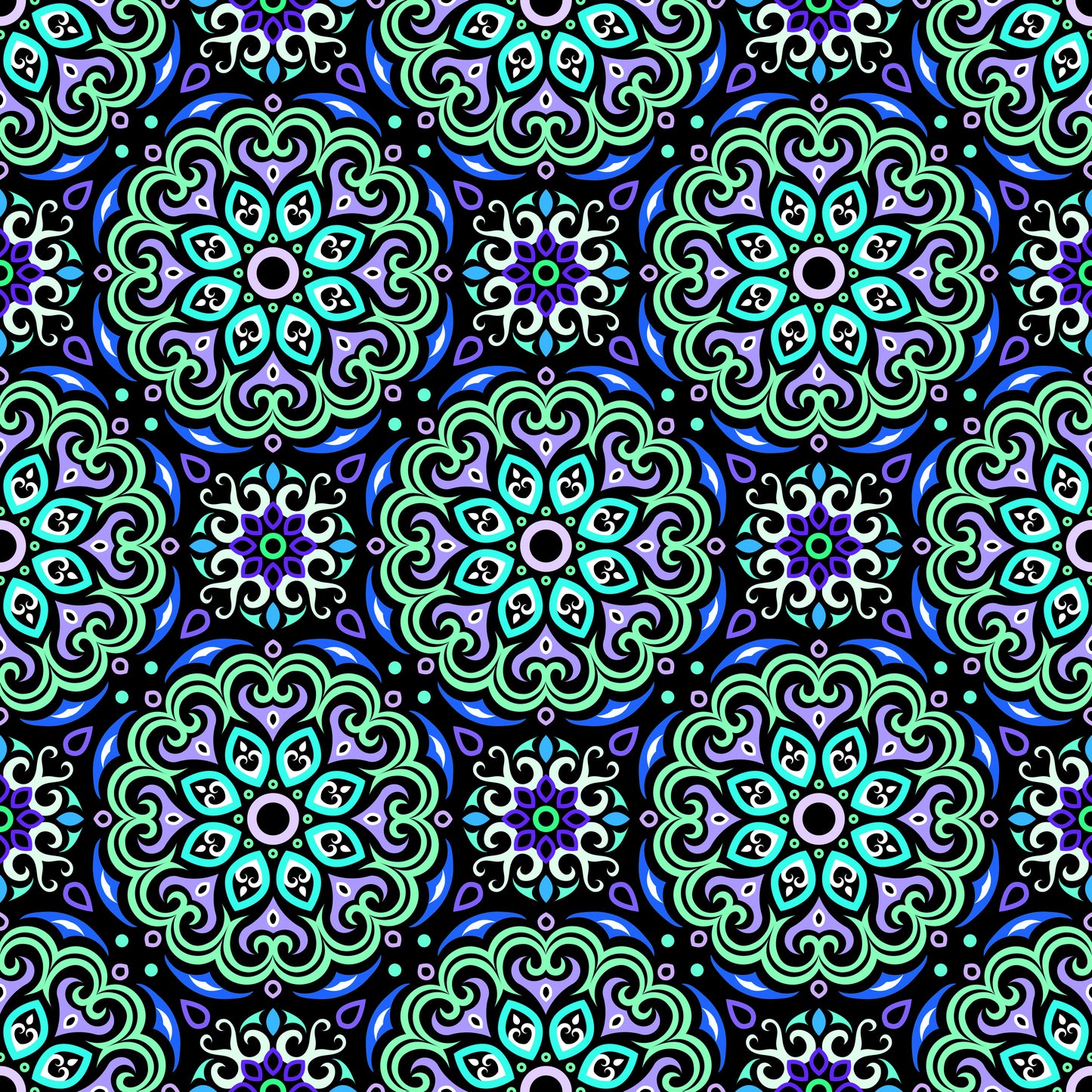 Turquoise - Blue - Green Mandala Fabric - 155