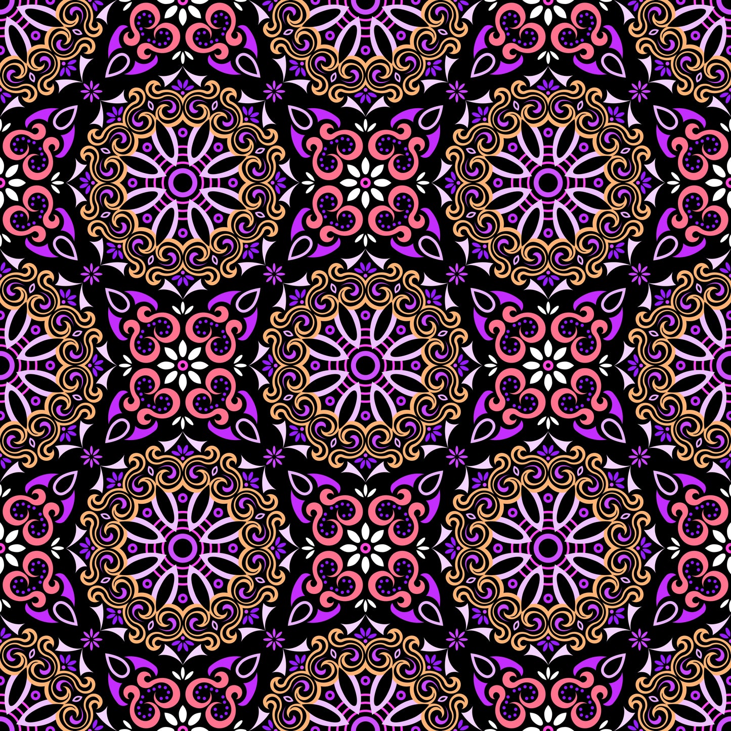Yellow - Purple - Pink Mandala Fabric - 166