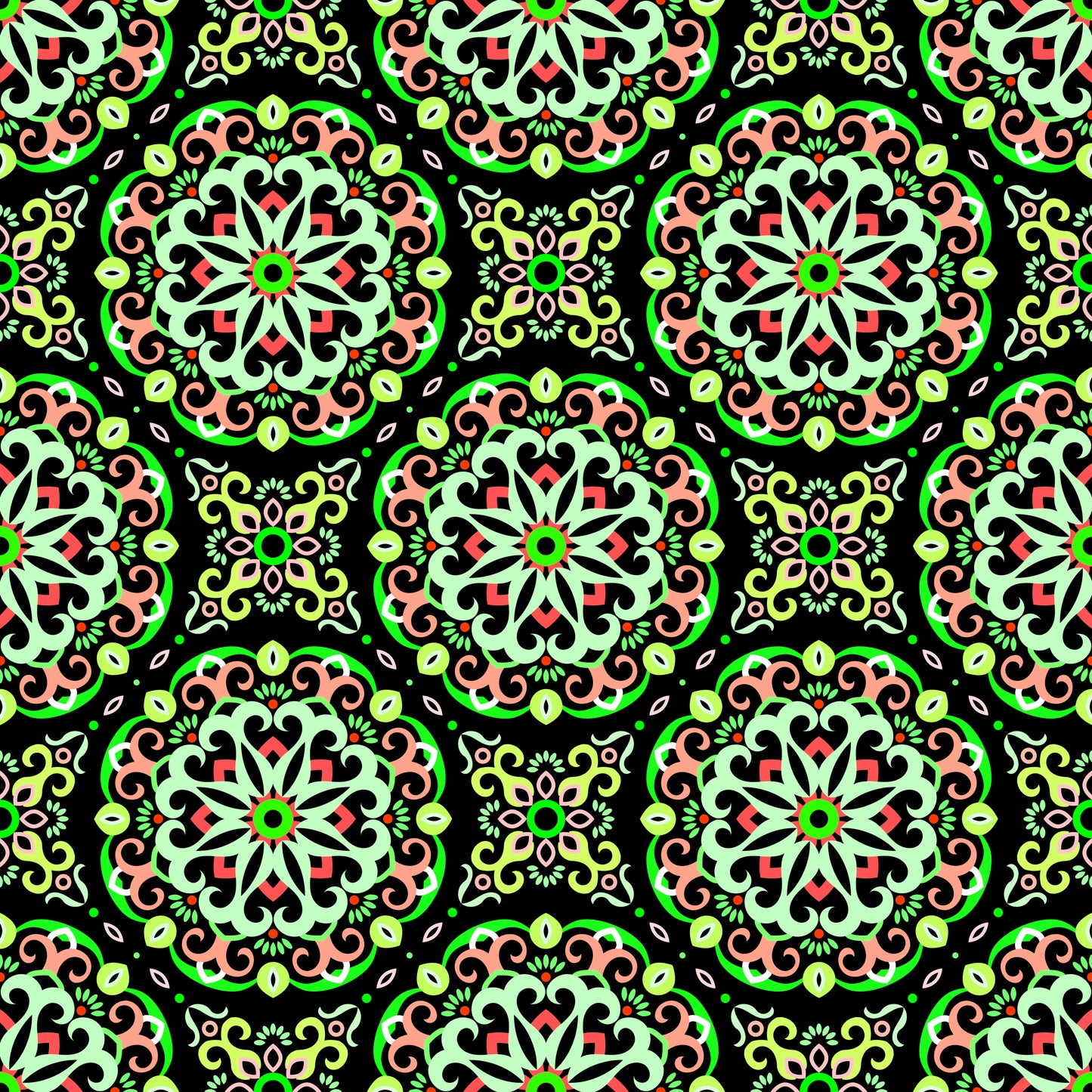 Green - Red Mandala Fabric - 188