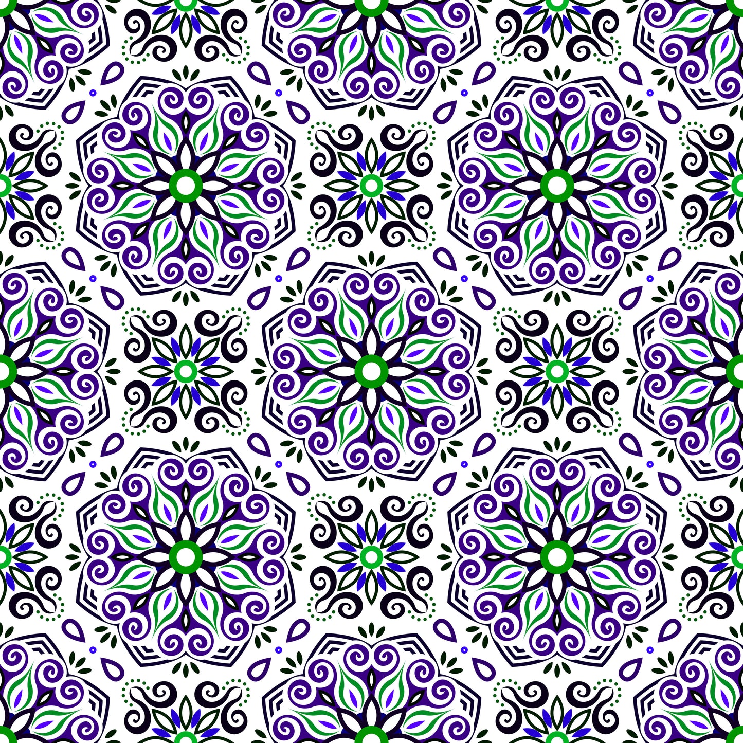 Purple - Green - Blue Mandala Fabric - 203i