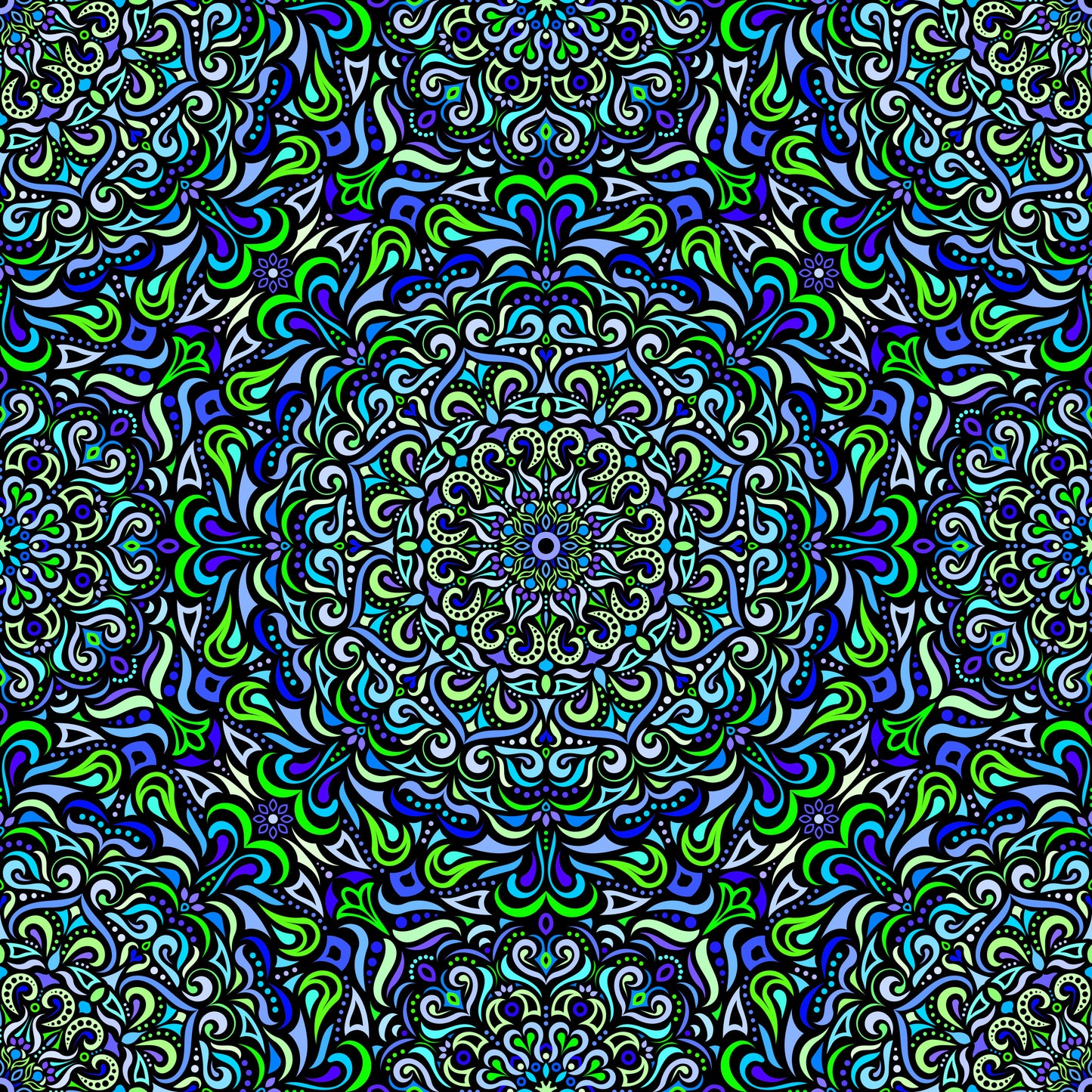 Blue - Green - Turquoise Mandala Fabric 2005
