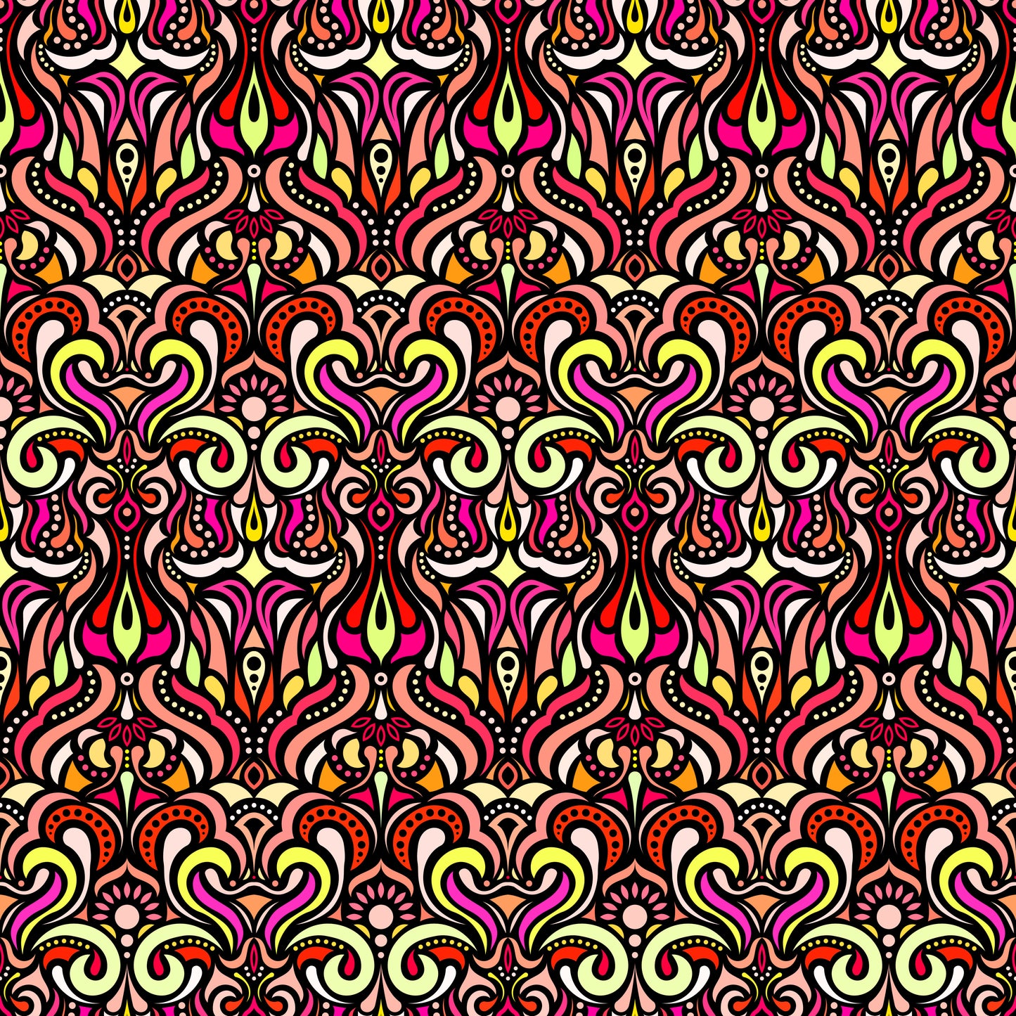 Red - Yellow - Pink Abstract Doodle Fabric 1012