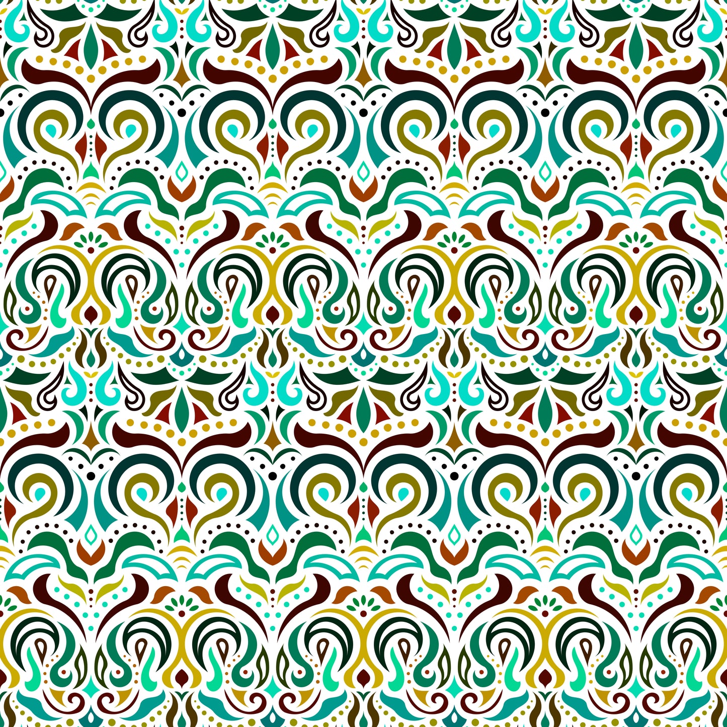 Turquoise - Yellow - Brown Abstract Doodle Fabric 1007i