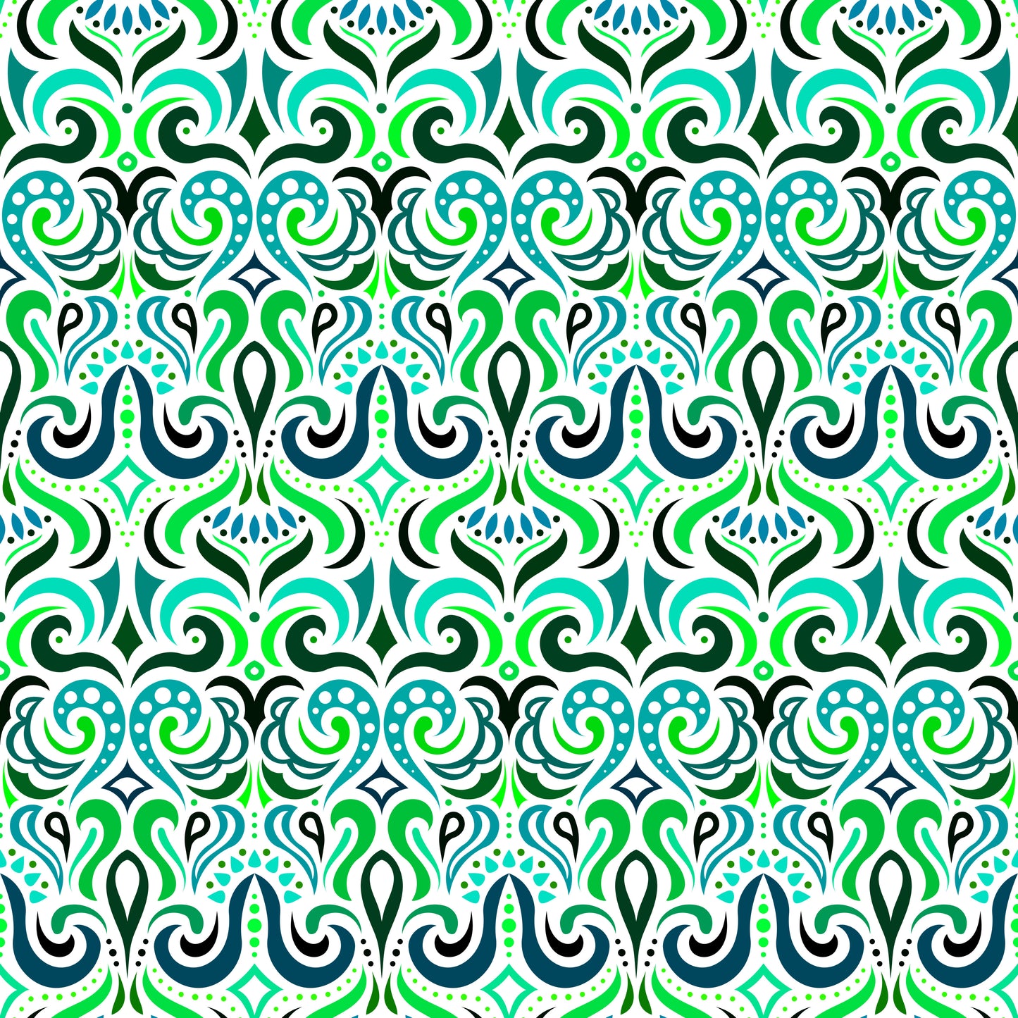 Turquoise - Green Abstract Doodle Fabric 1001i