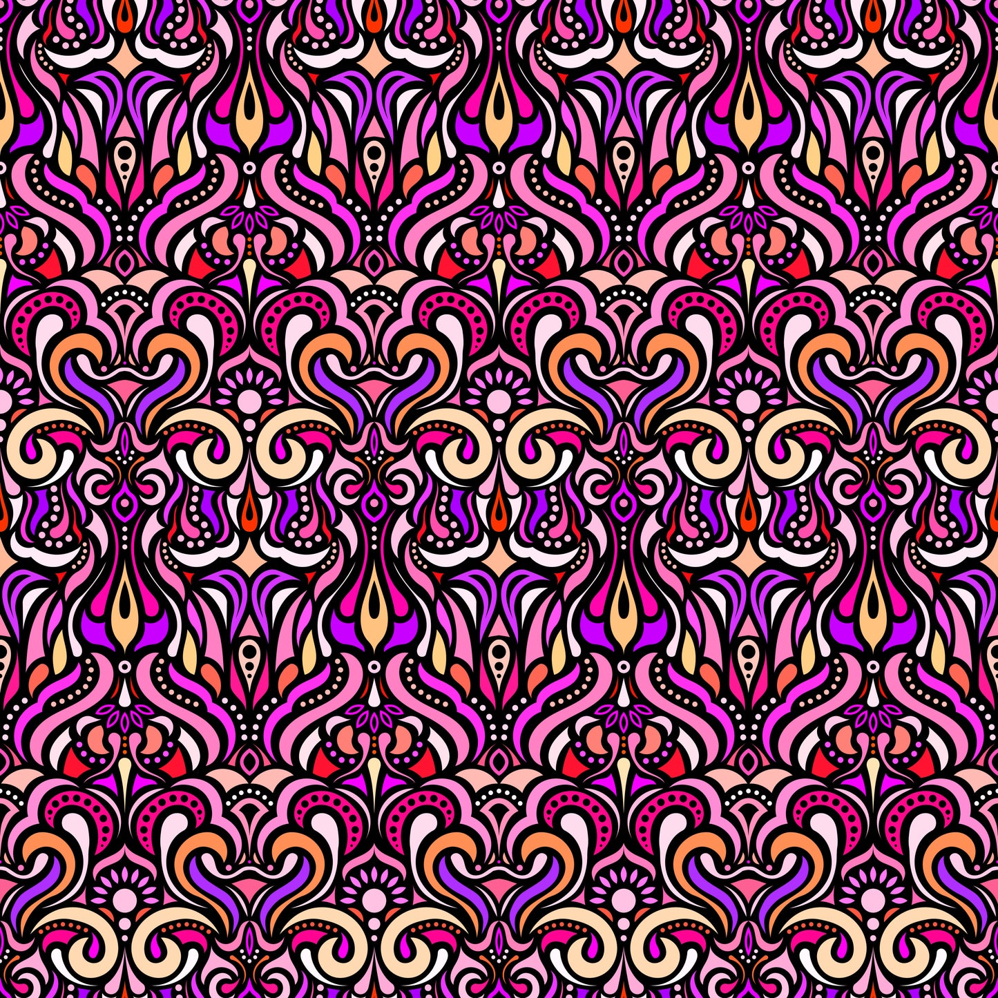 Purple - Red - Yellow Abstract Doodle Fabric 1012