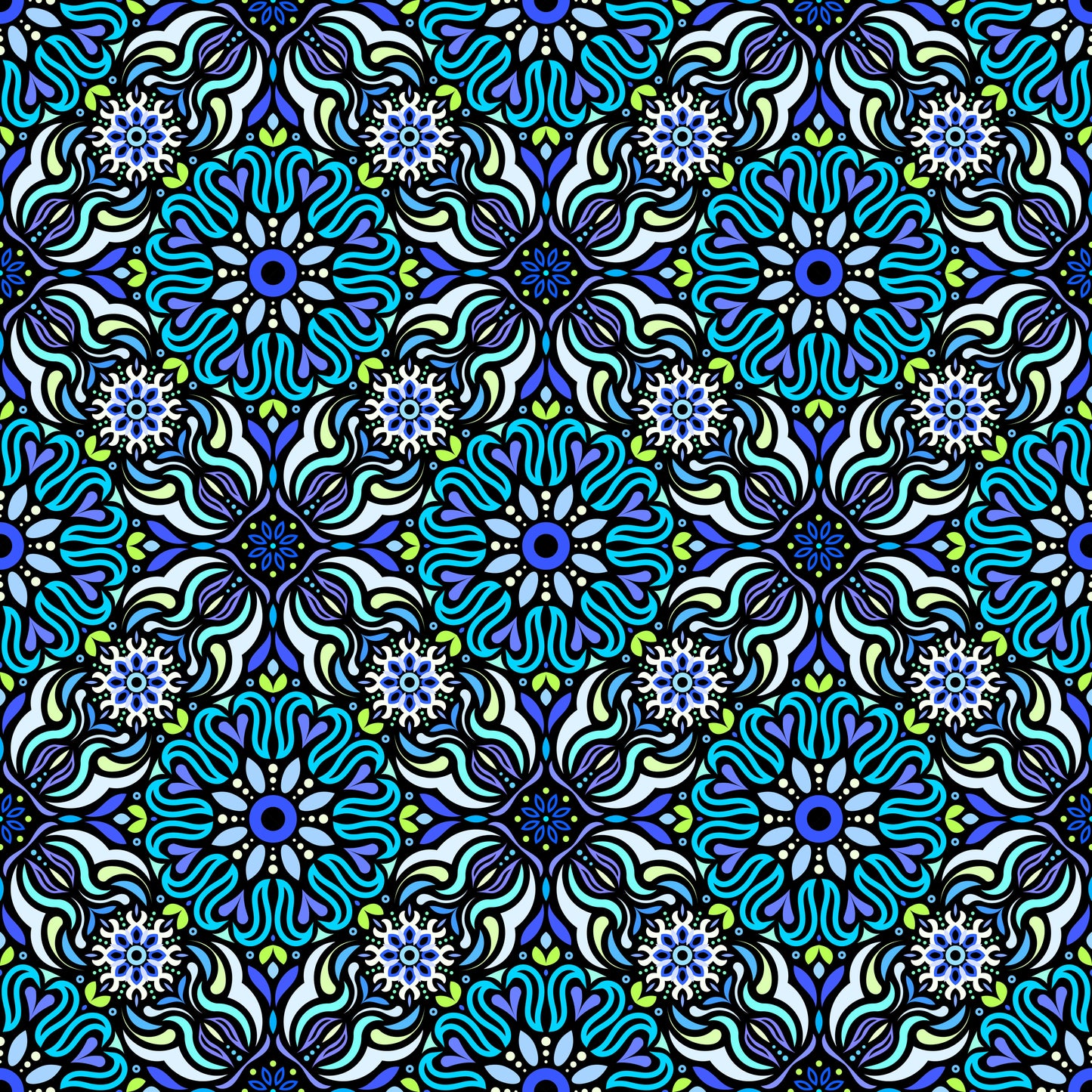 Turquoise - Green - Blue Mandala Fabric 2009.2