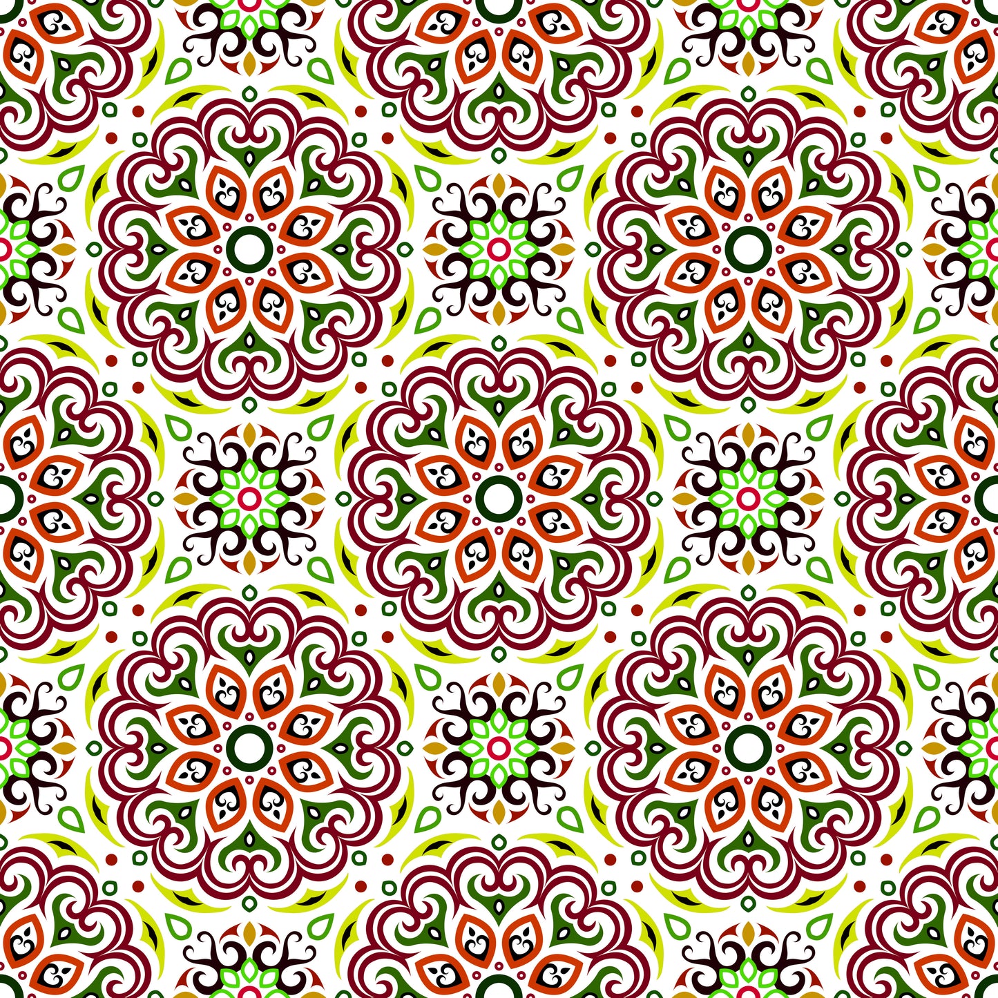 Red - Green Mandala Fabric - 155i