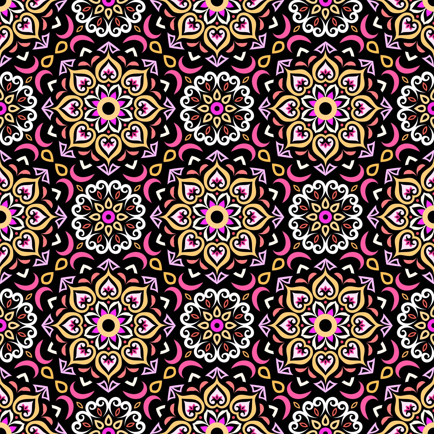 Yellow - Pink - Orange Mandala Fabric - 213
