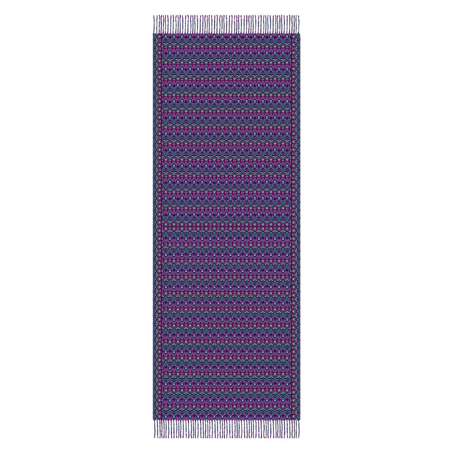 Pink - Blue Abstract Doodle Scarf with Tassels