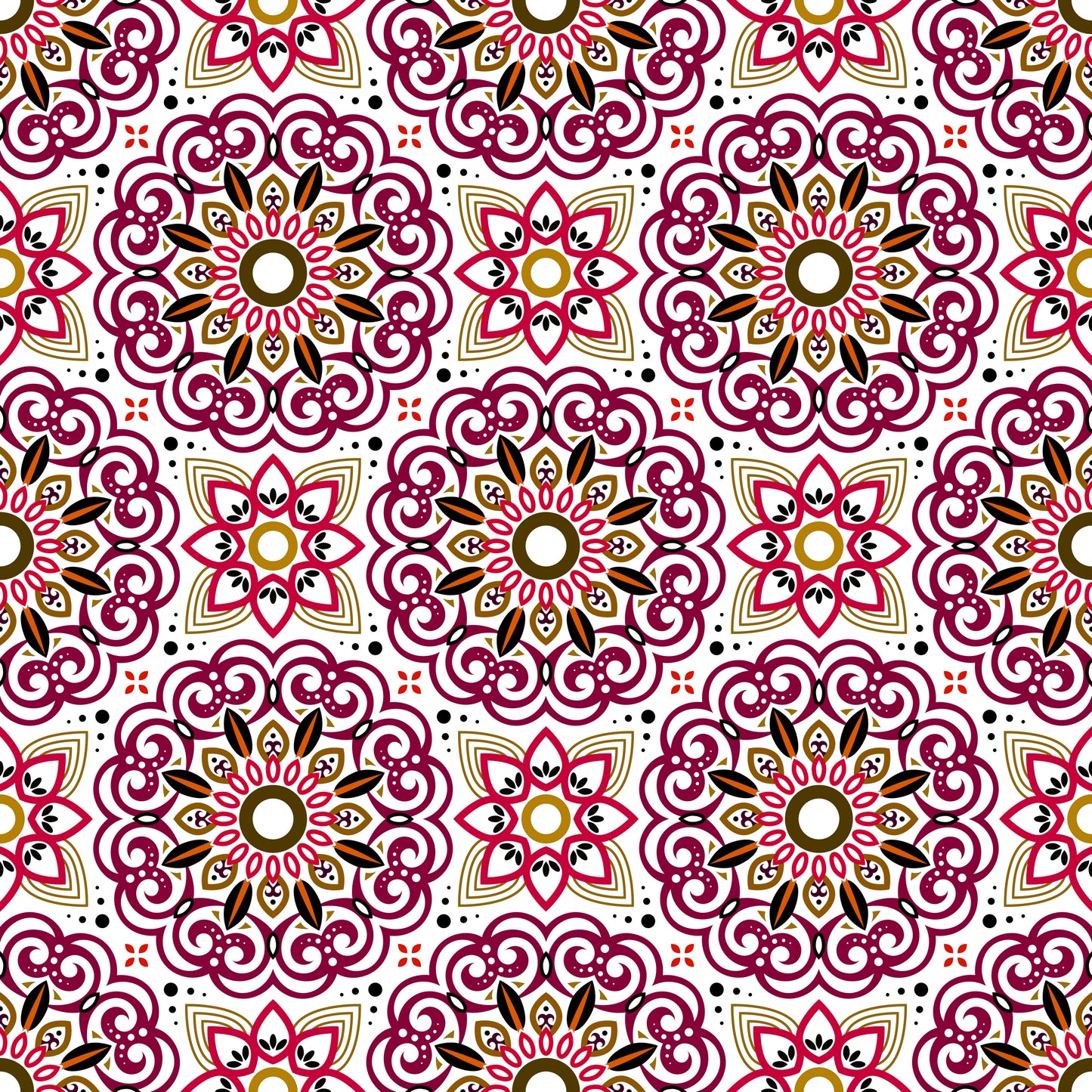 Red - Brown Mandala Fabric - 149i