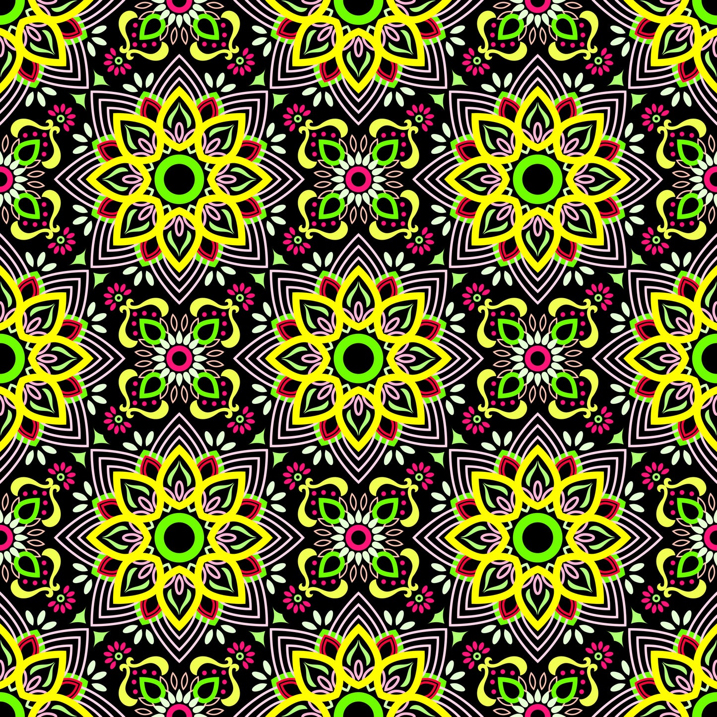 Yellow - Green - Red Mandala Fabric - 145
