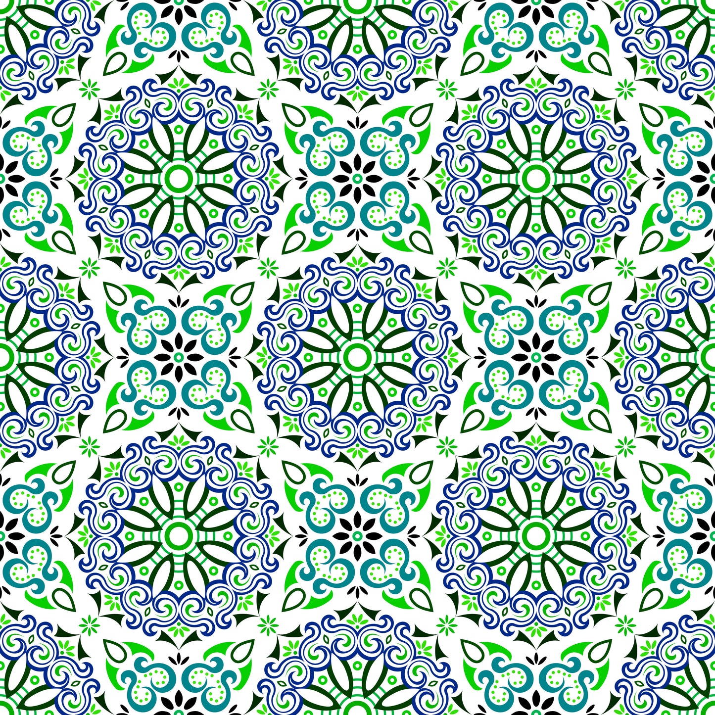 Green - Turquoise - Blue Mandala Fabric - 166i