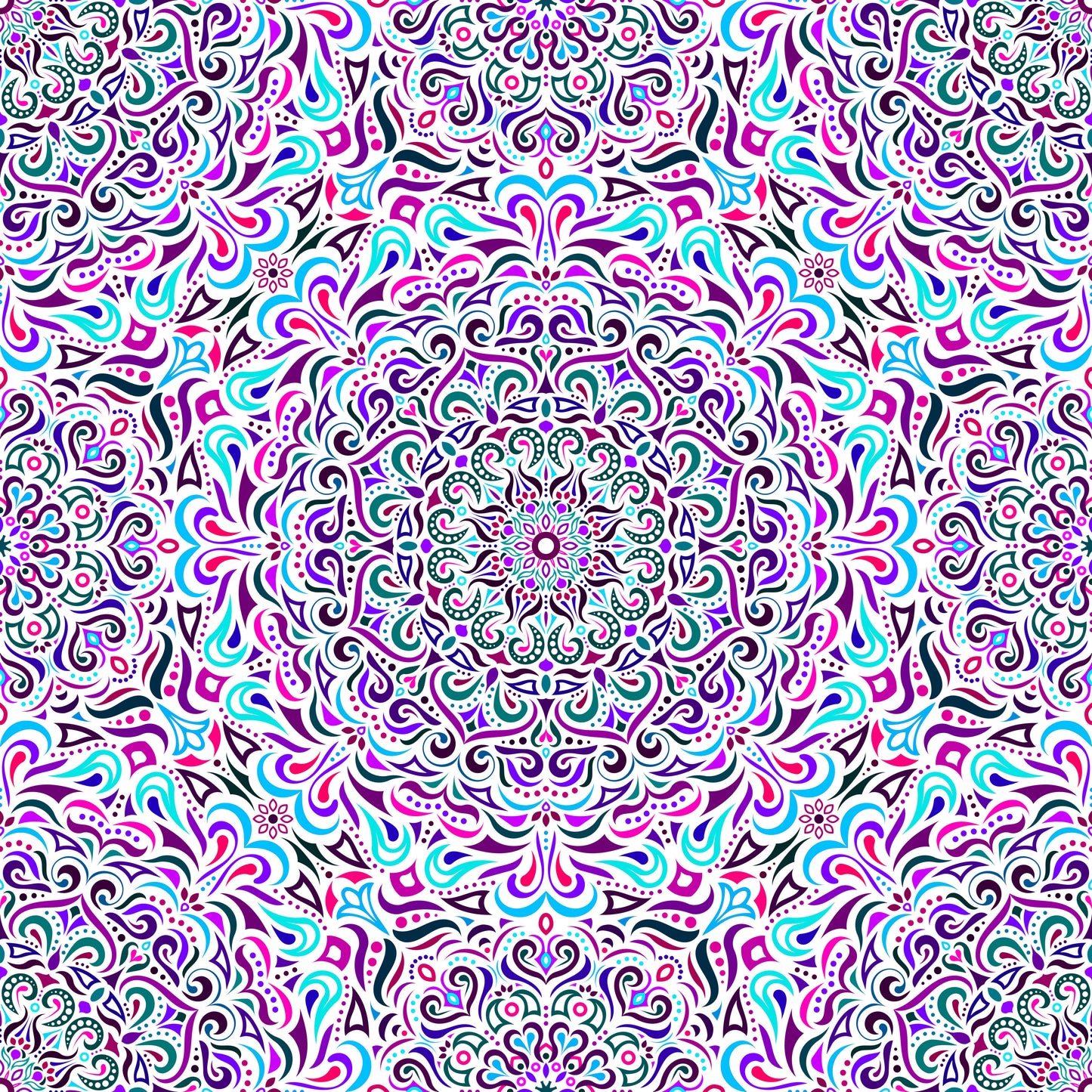 Turquoise - Purple - Red Mandala Fabric 2005i