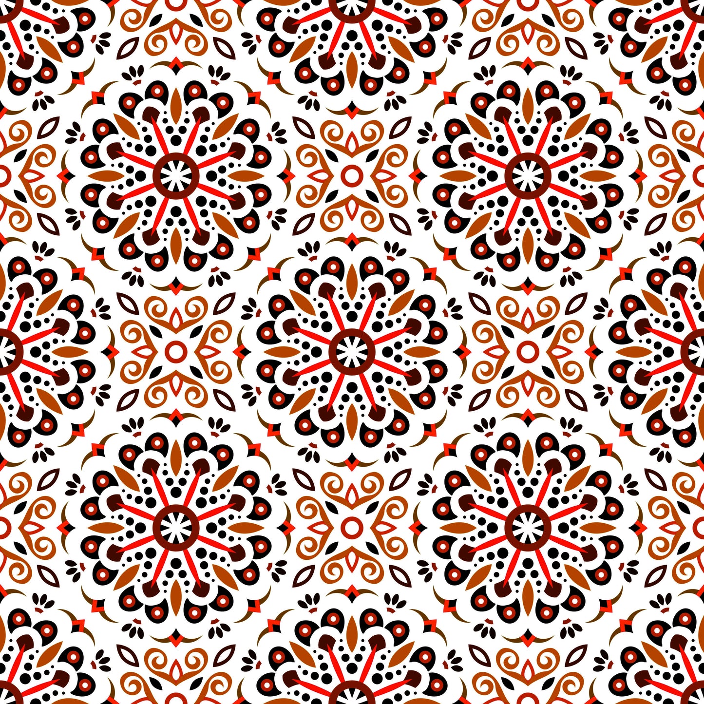 Orange - Red Mandala Fabric - 156i