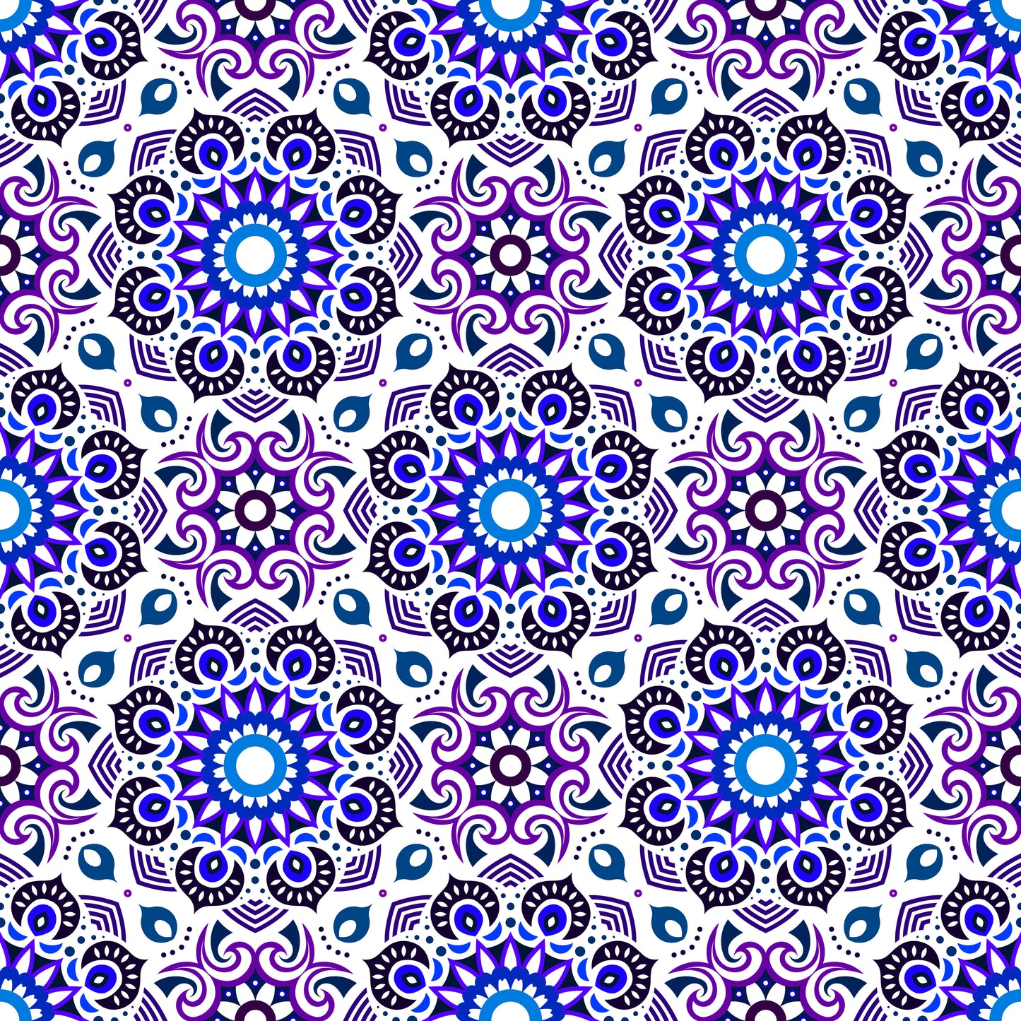 Blue - Purple Mandala Fabric - 193i