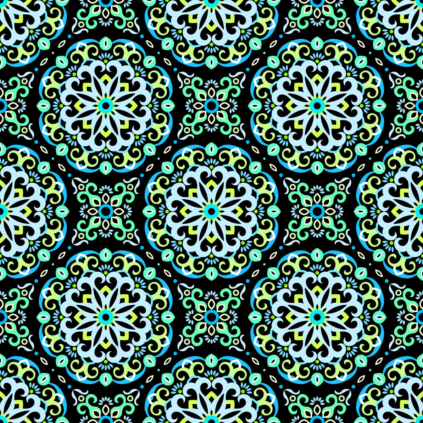 Turquoise - Blue - Green Mandala Fabric - 188