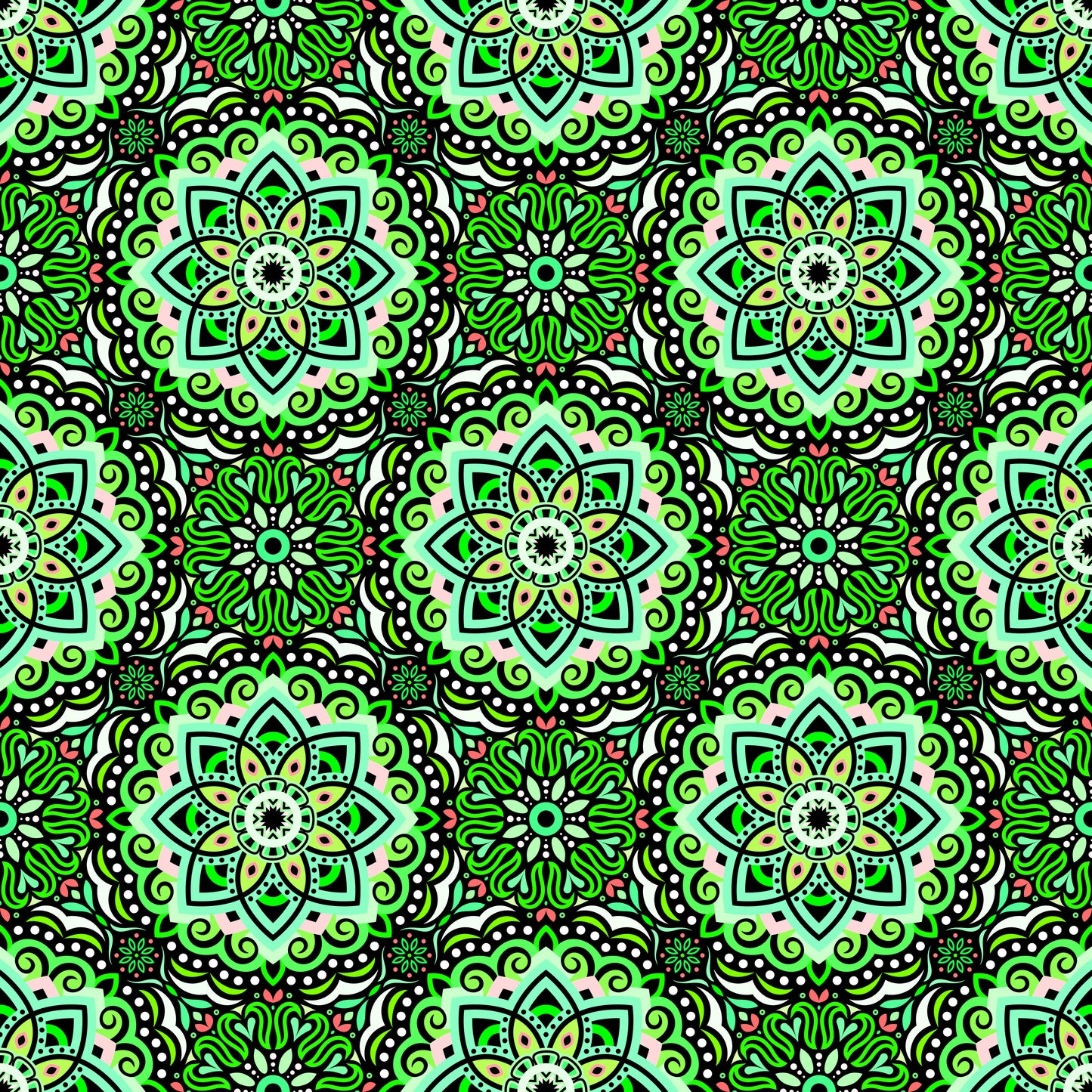 Green - Turquoise - Pink Mandala Fabric 2009.3
