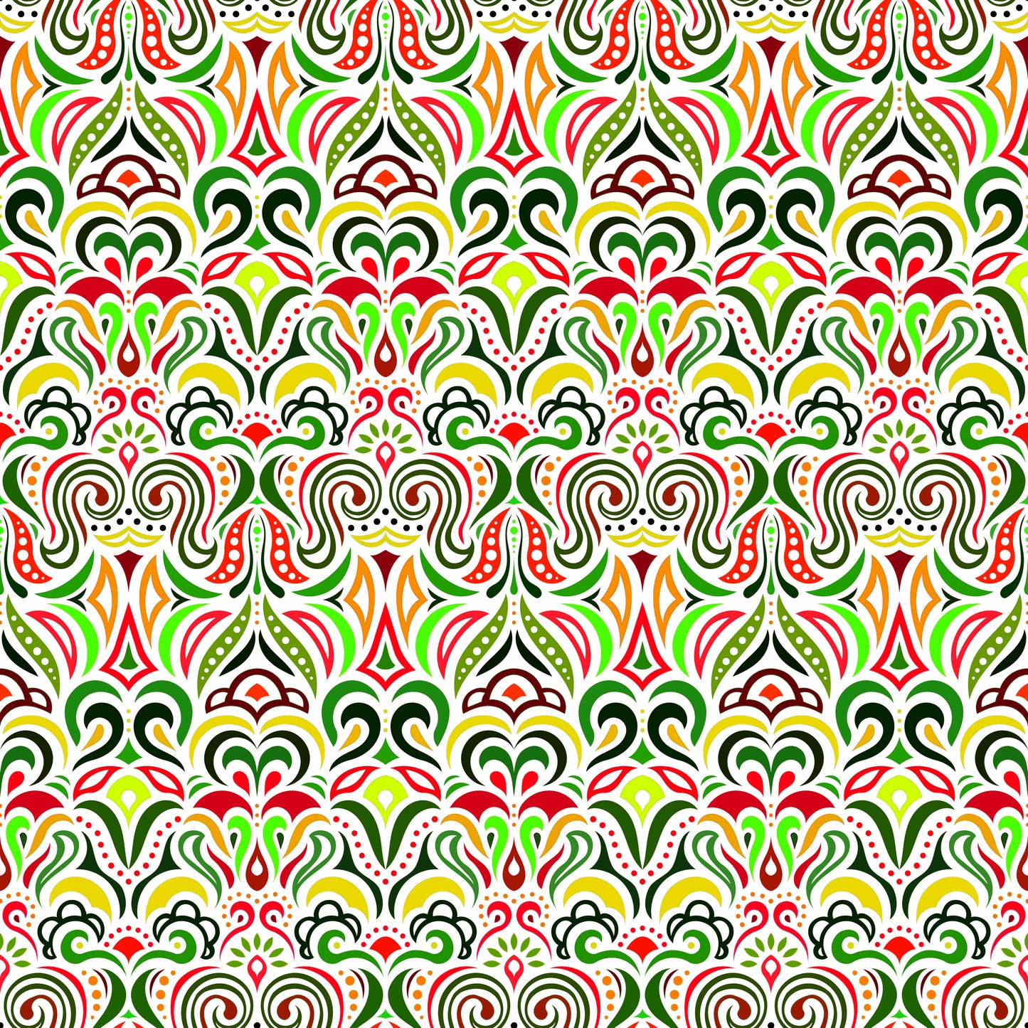 Green - Red - Orange Abstract Doodle Fabric 1008.3i