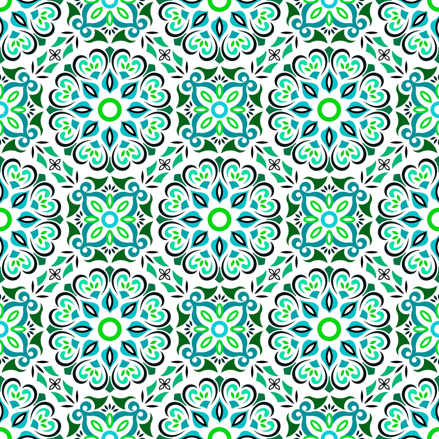 Turquoise - Green Mandala Fabric - 206i