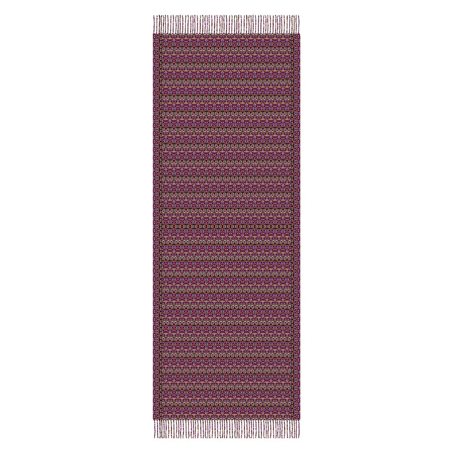 Pink - Yellow - Red Abstract Doodle Scarf with Tassels