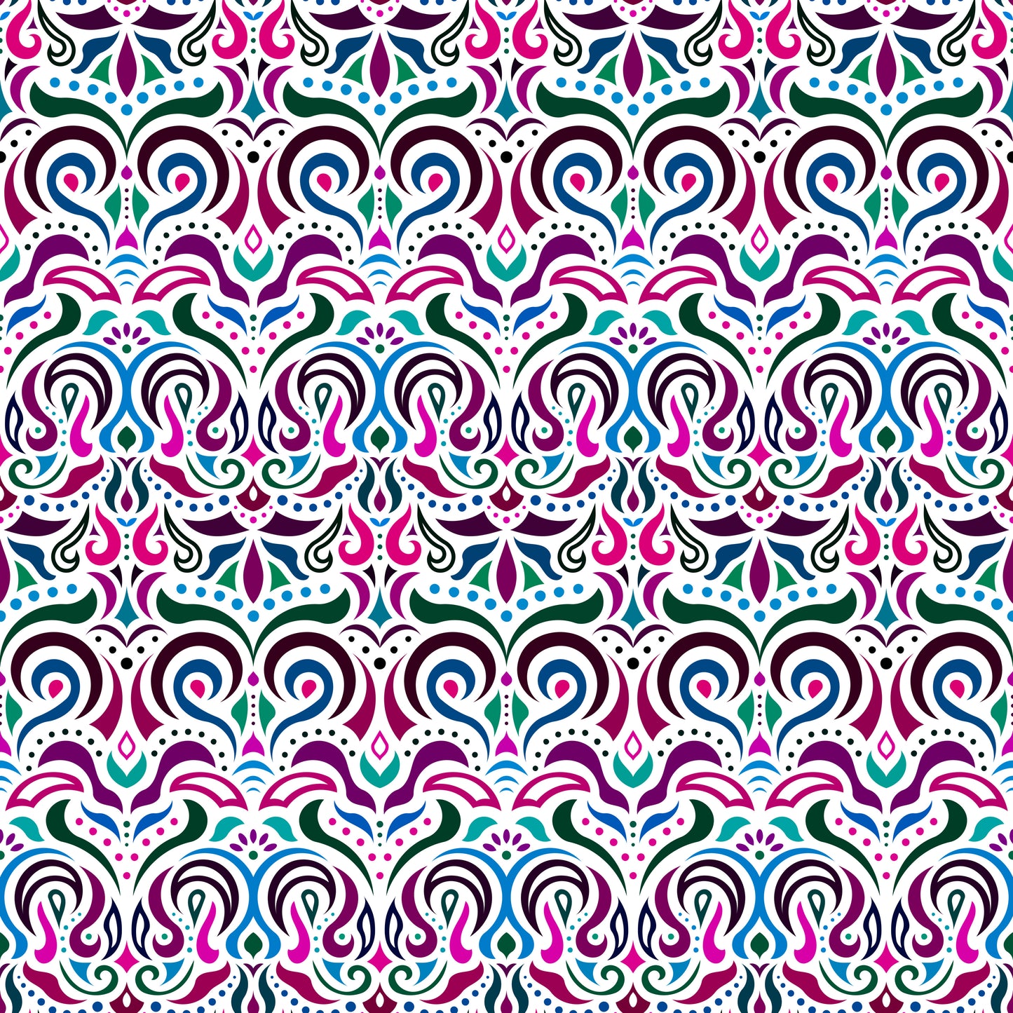 Turquoise - Pink - Purple Abstract Doodle Fabric 1007i