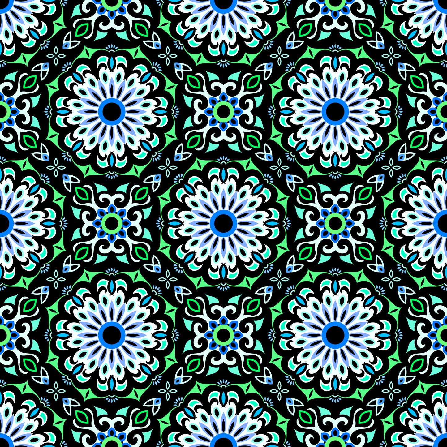 Green - Blue - Turquoise Mandala Fabric - 198