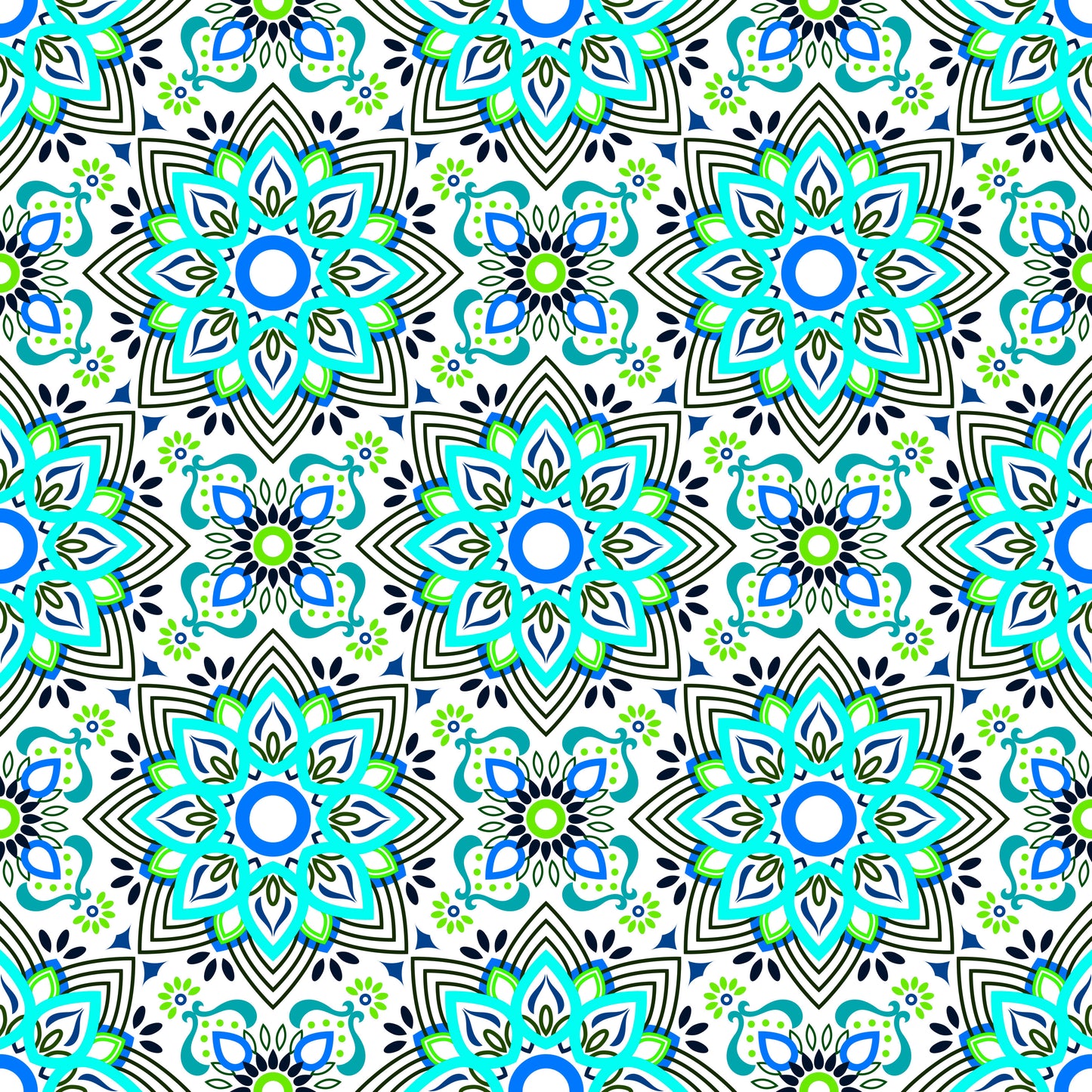 Turquoise - Green - Blue Mandala Fabric - 145i