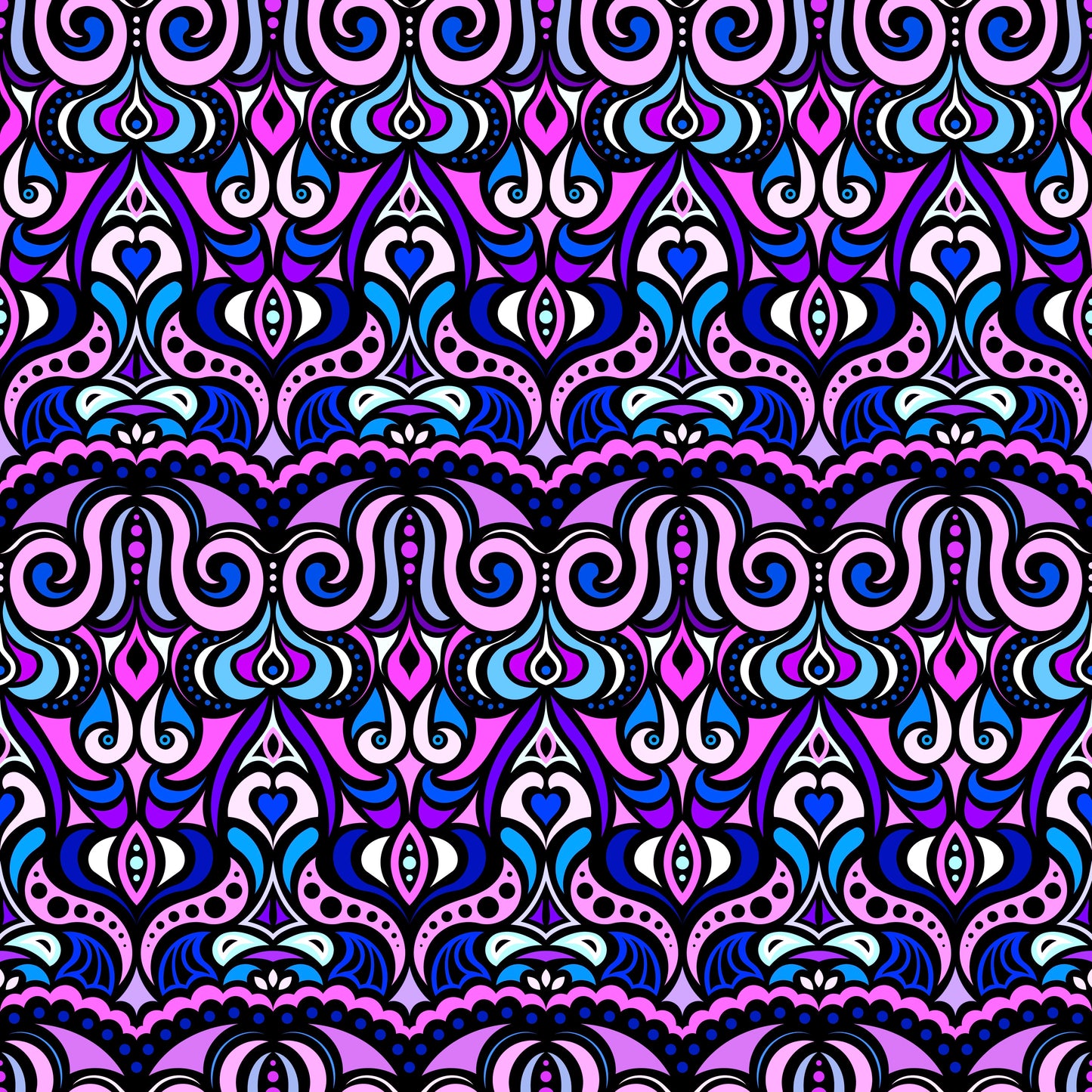 Pink - Blue - Purple Abstract Doodle Fabric 1010.2
