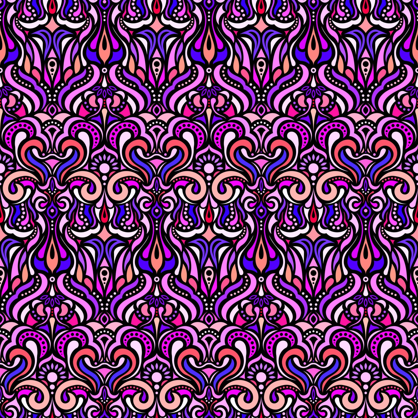 Pink - Purple - Red Abstract Doodle Fabric 1012