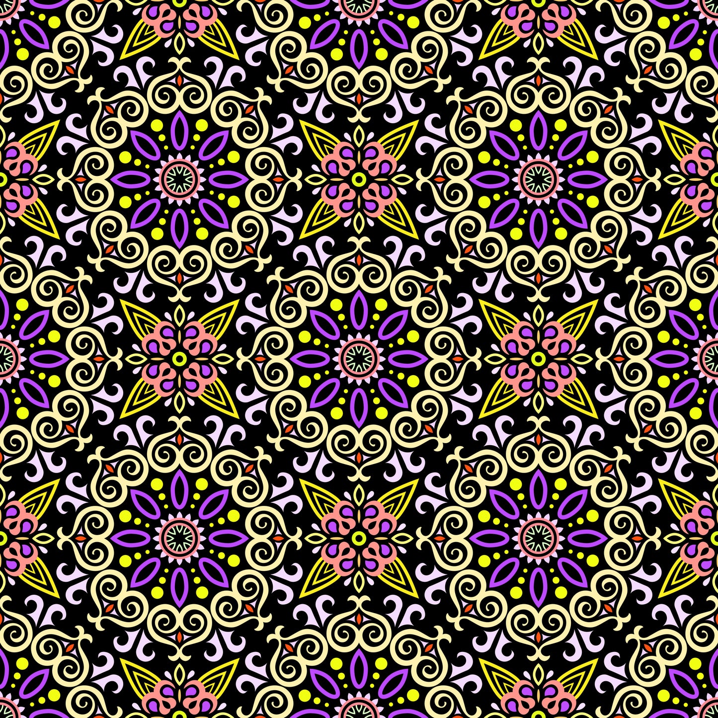 Yellow - Purple - Orange Mandala Fabric - 138