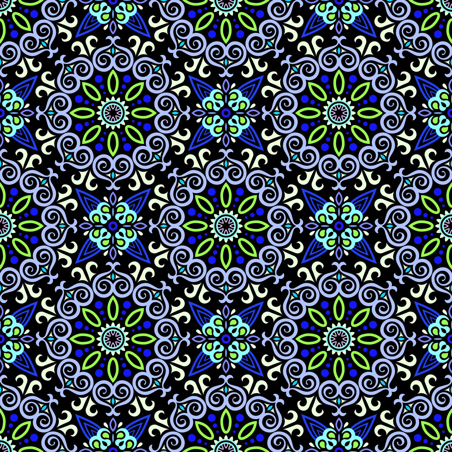 Blue - Green - Turquoise Mandala Fabric - 138
