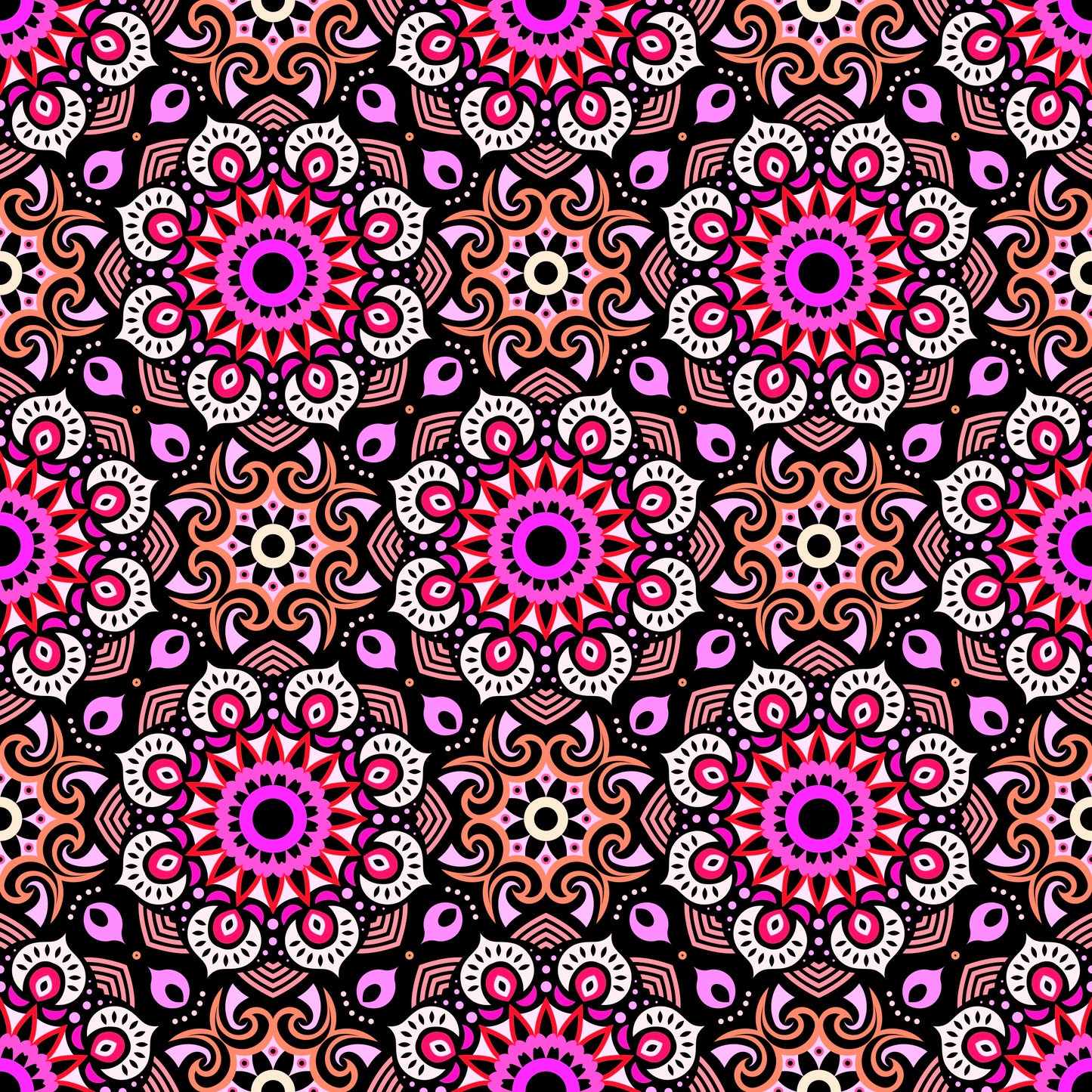 Pink - Red - Orange Mandala Fabric - 193