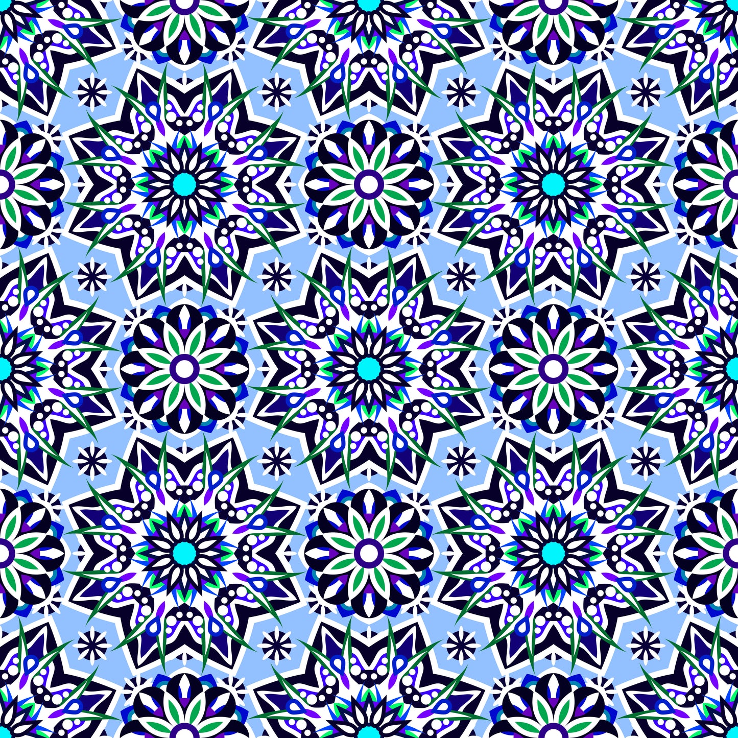 Blue - Green - Purple Mandala Fabric - 122i
