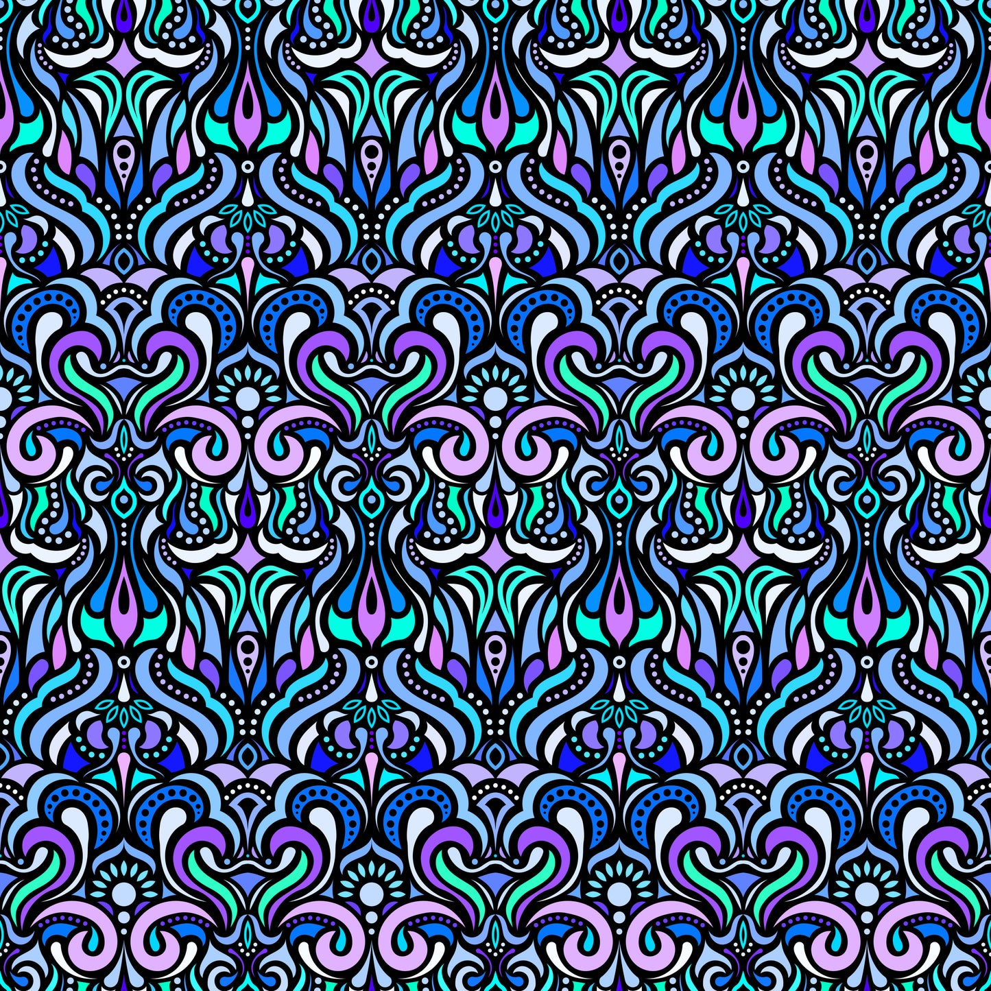 Turquoise - Blue - Purple Abstract Doodle Fabric 1012