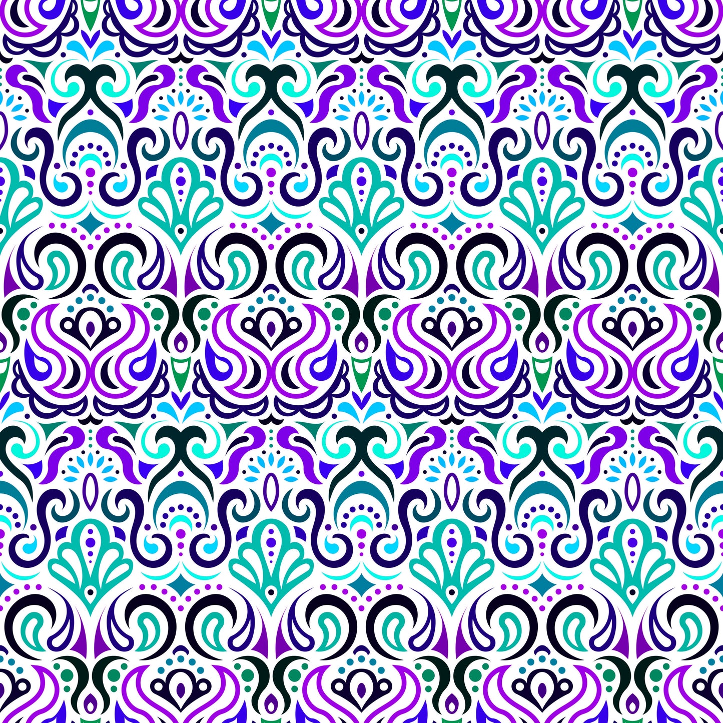 Turquoise - Purple - Blue Abstract Doodle Fabric 1002i