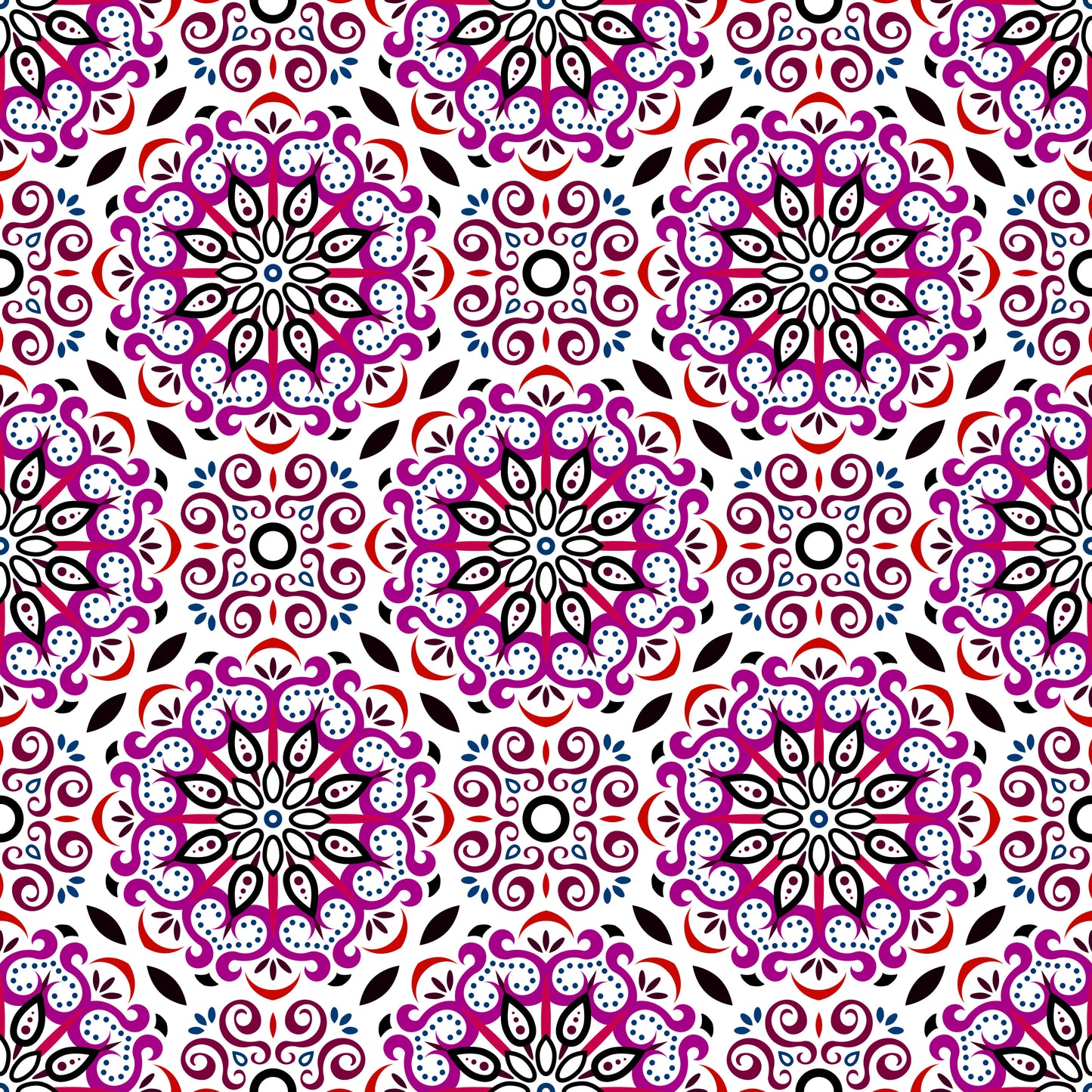 Purple - Red - Blue Mandala Fabric - 165i