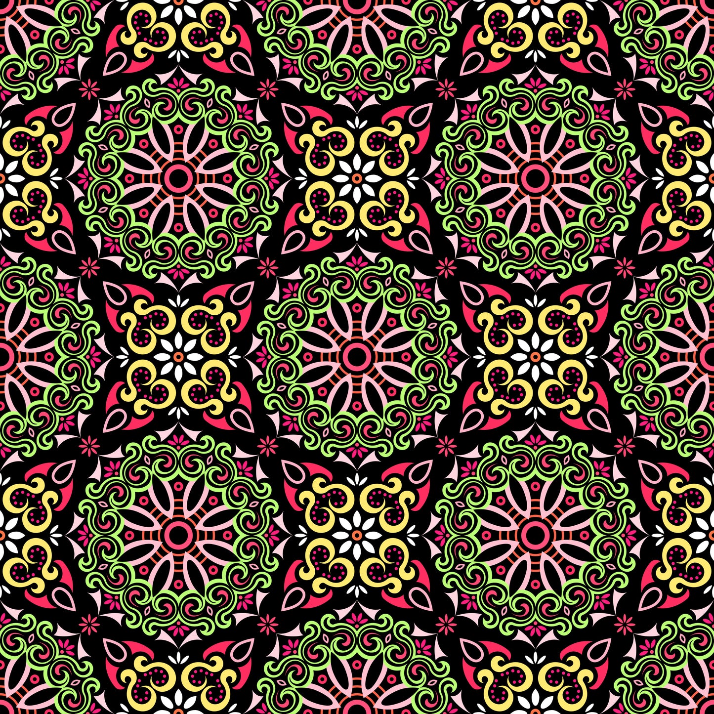 Green - Red - Yellow Mandala Fabric - 166