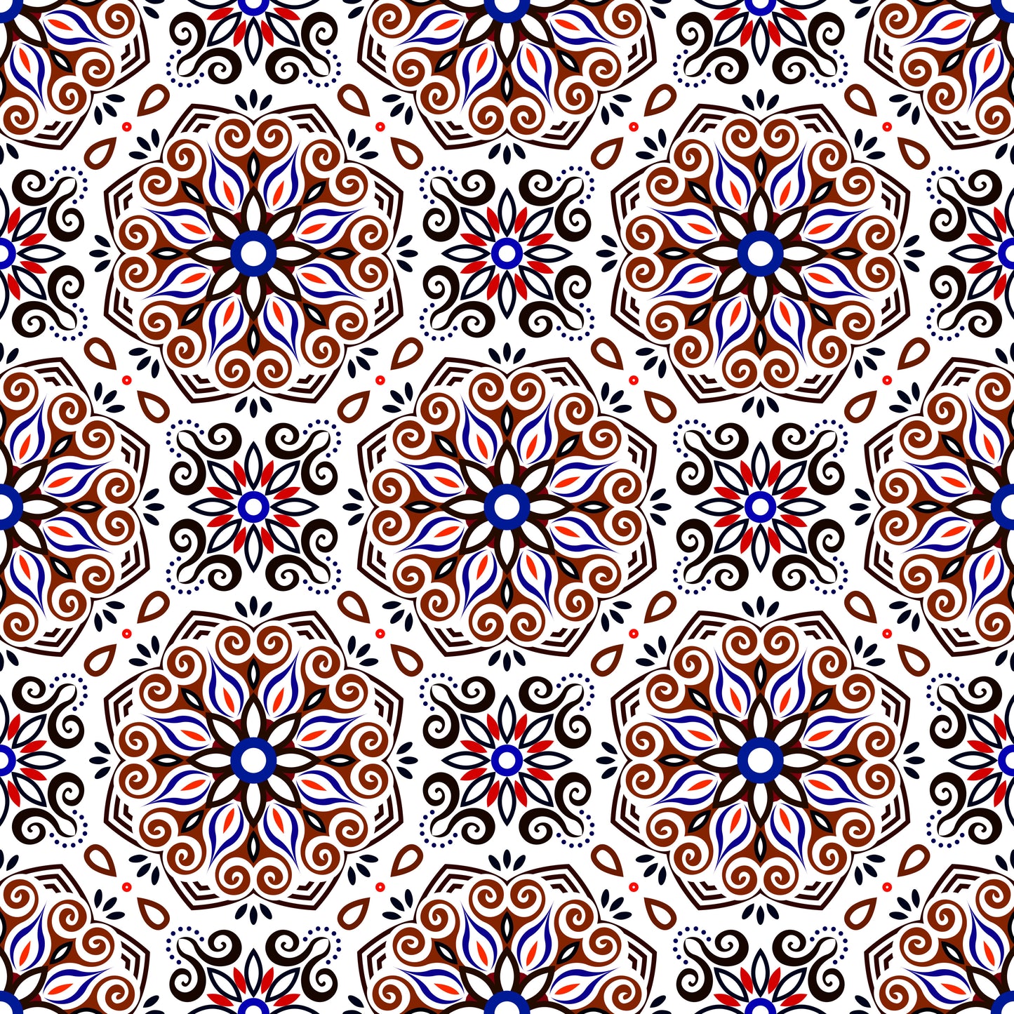 Red - Blue Mandala Fabric - 203i