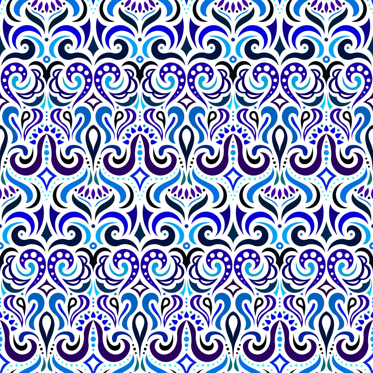 Blue - Turquoise Abstract Doodle Fabric 1001i