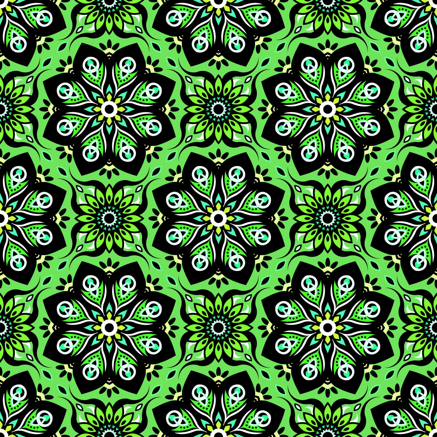 Green - Turquoise Mandala Fabric - 236